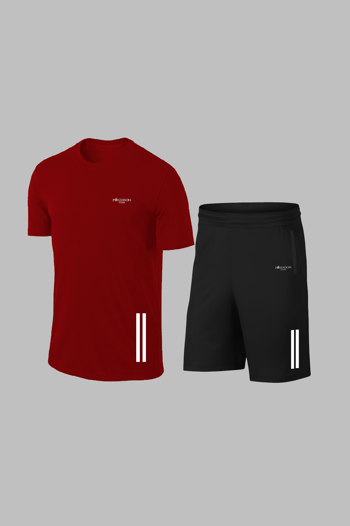 پوزایدون استورم ست تاپ و پایین شلوارک مردانه یقه ساده جیب دار زرشکی مناسب برای کوهنوردی (سایز تا 3XL)