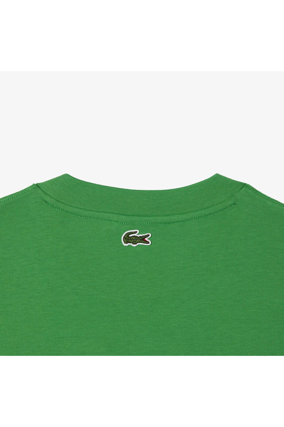 تی شرت سبز مردانه یقه دوچرخه تناسب پنبه ارگانیک طرح دار Lacoste