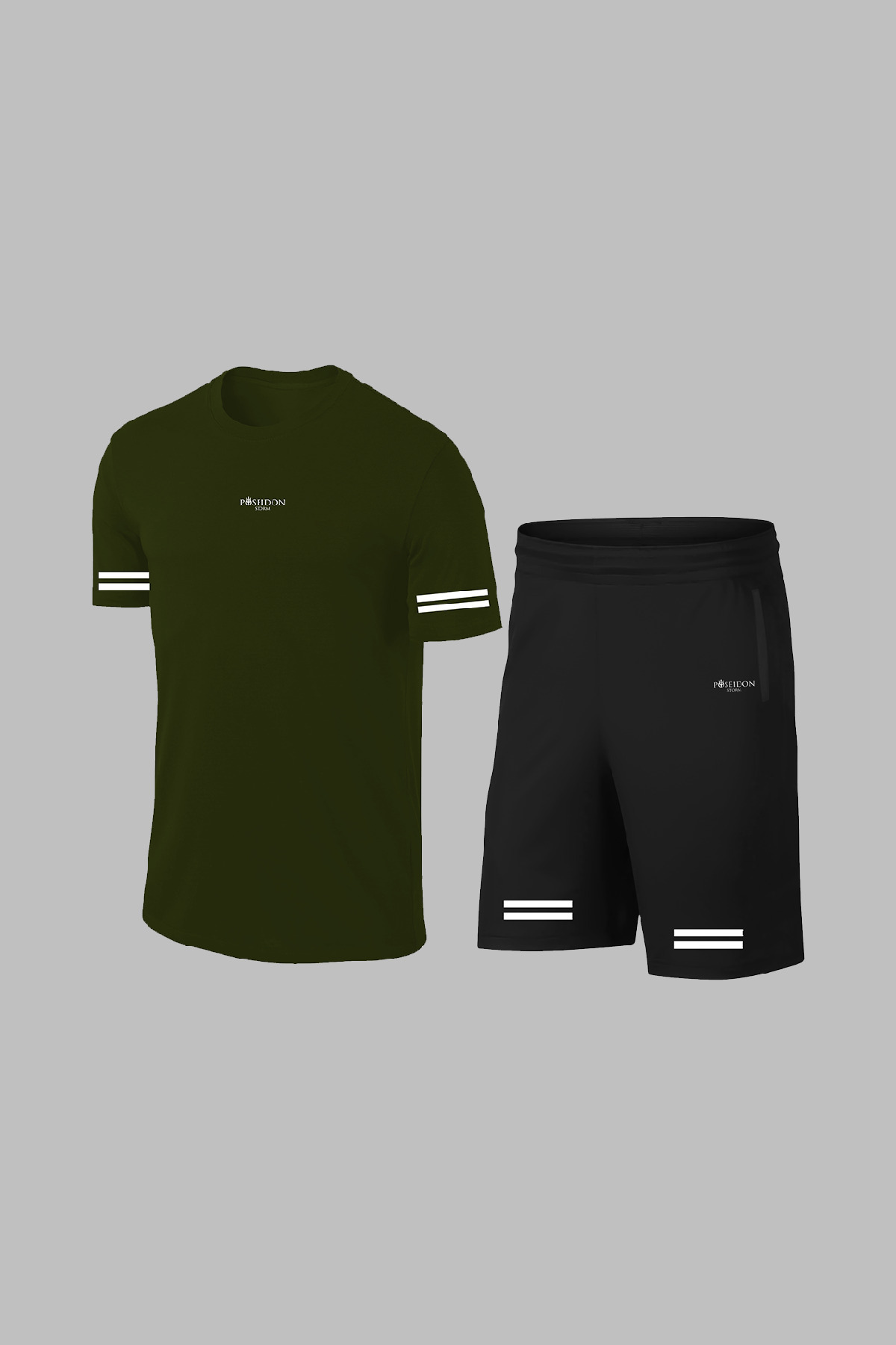 پوزایدون استورم تی‌شرت آستین کوتاه خاکی مردانه سایز بزرگ، یقه گرد، بدون طرح، تاپ و پایین‌تنه، ست ورزشی (سایز ۴XL-)