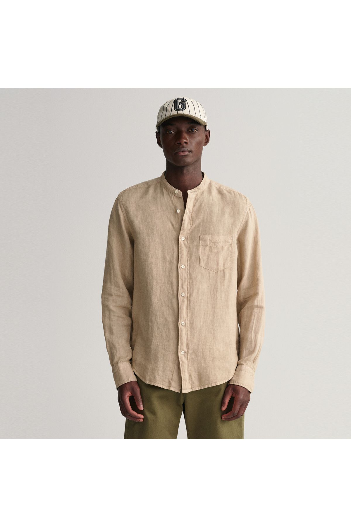 Gant-Men's Beige Regular Fit Judge Collar Linen Shirt 1