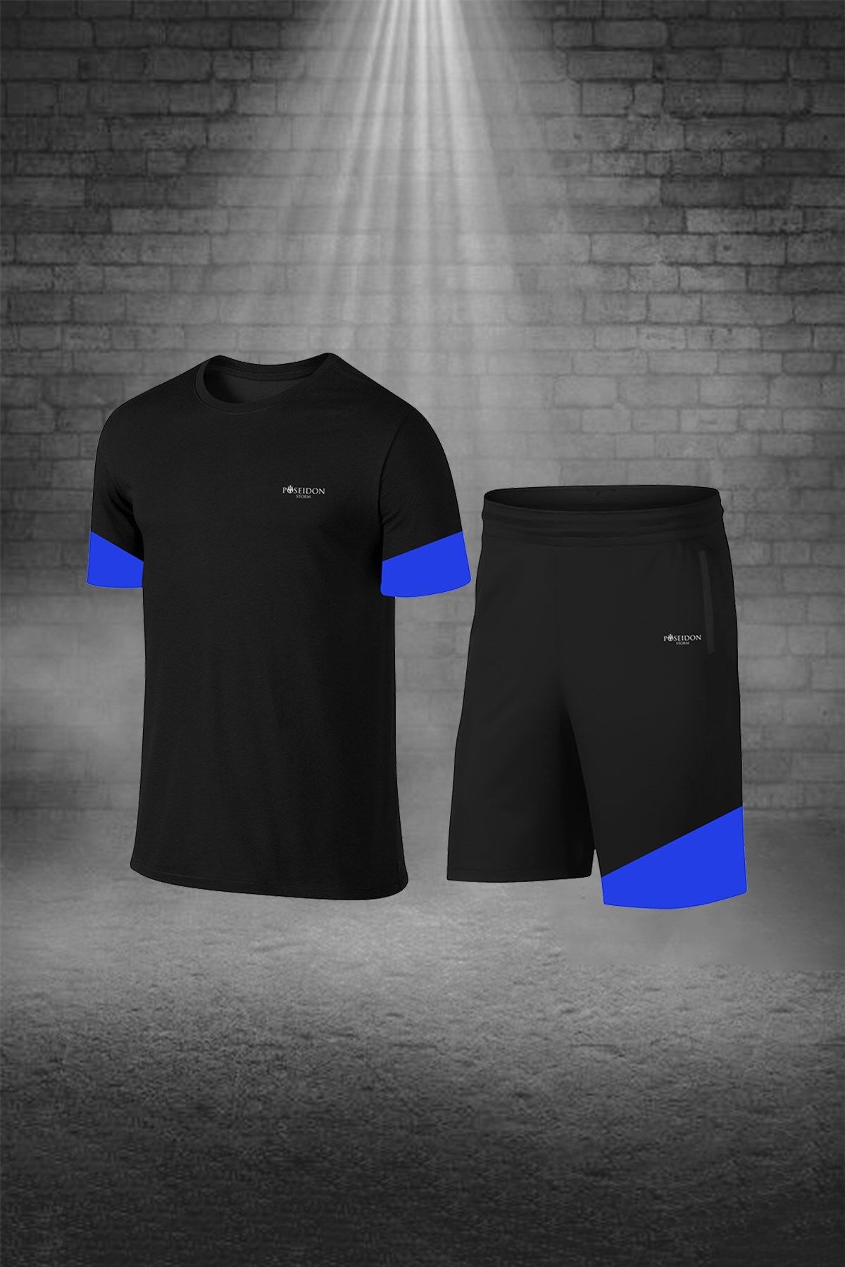 POSEIDON STORM-Мъжки комплект от тениска и шорти Dri-fit, големи размери, черен - кръгло деколте, къс ръкав (4xL-1) 1