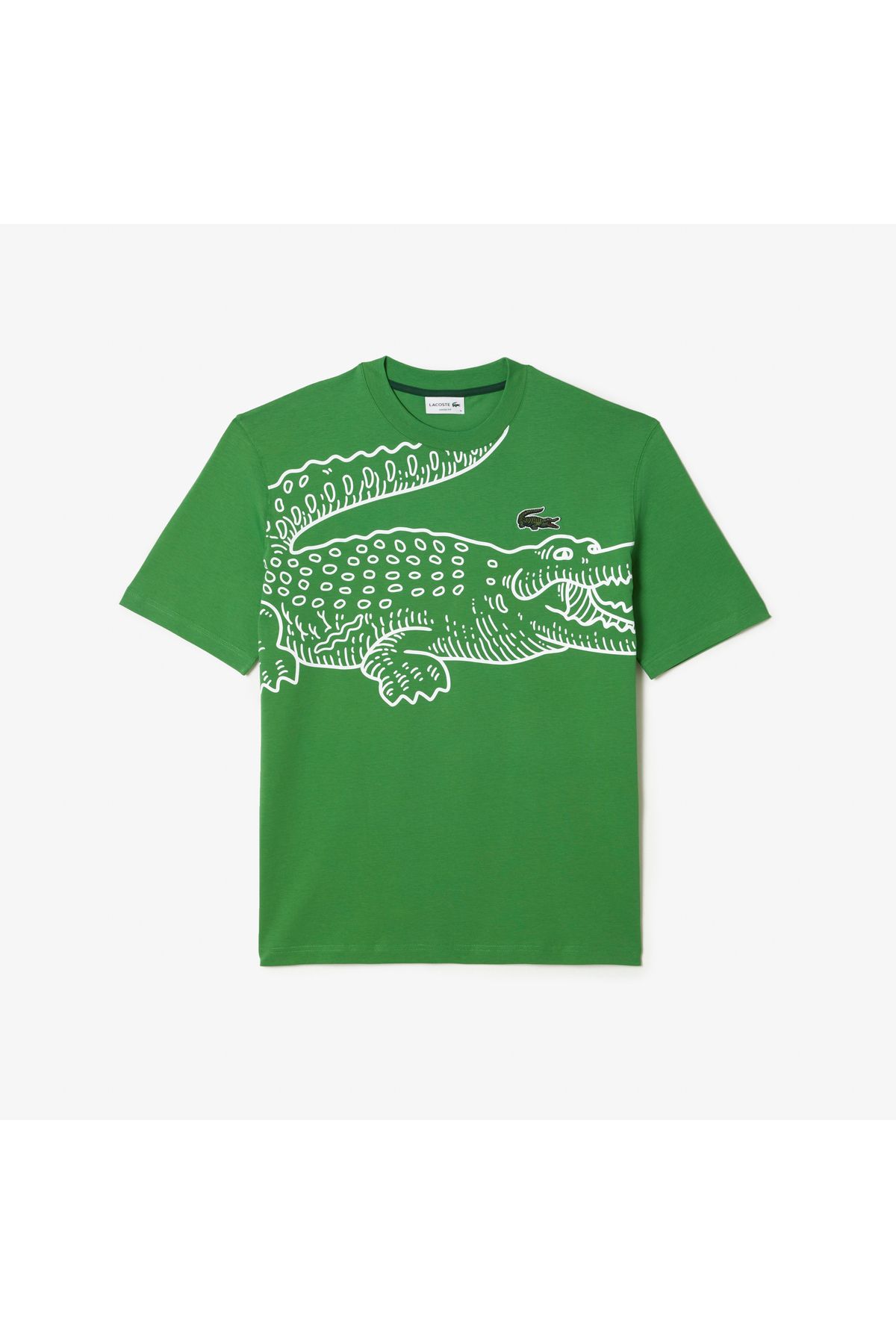 تی شرت سبز مردانه یقه دوچرخه تناسب پنبه ارگانیک طرح دار Lacoste