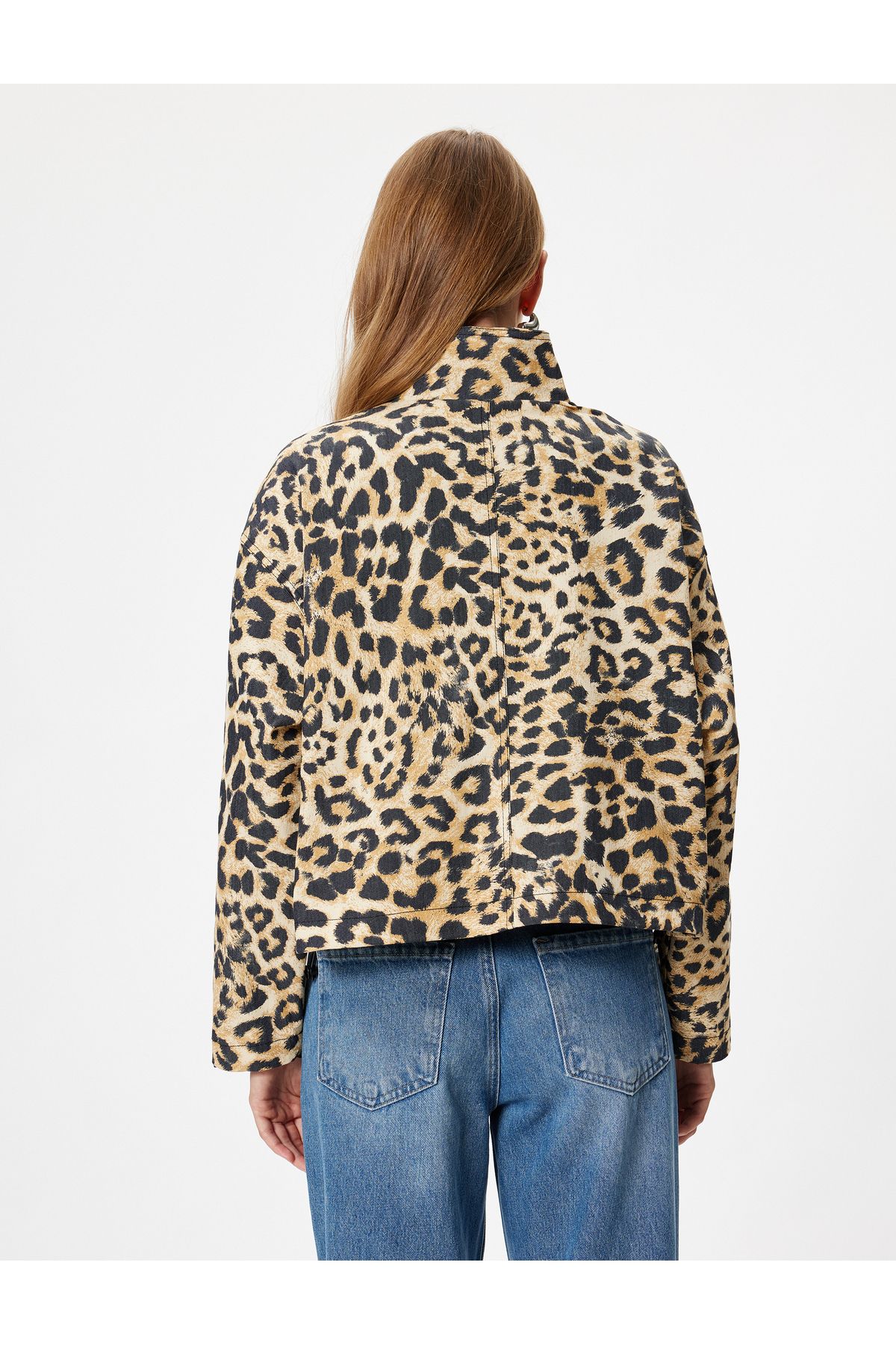 Koton-Leopard Patterned Zippered Stand Collar Jacket 4