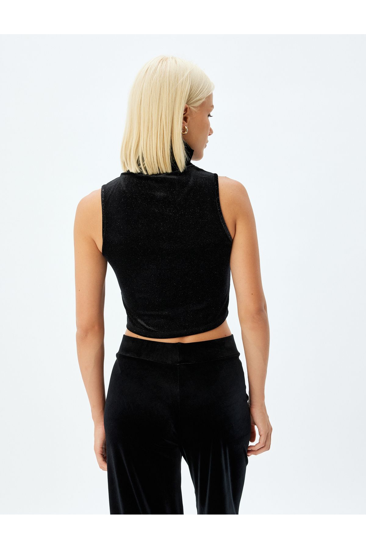 Koton-Sleeveless Turtleneck Slim Fit Silvery Crop Top 4