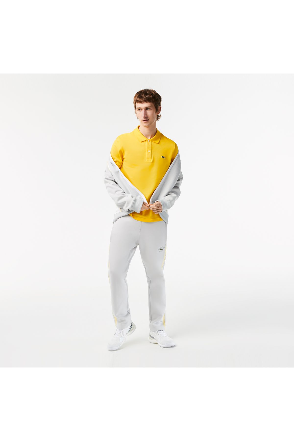 تی شرت یقه پولو زرد مردانه Slim Fit L.12.12 چوگان Lacoste