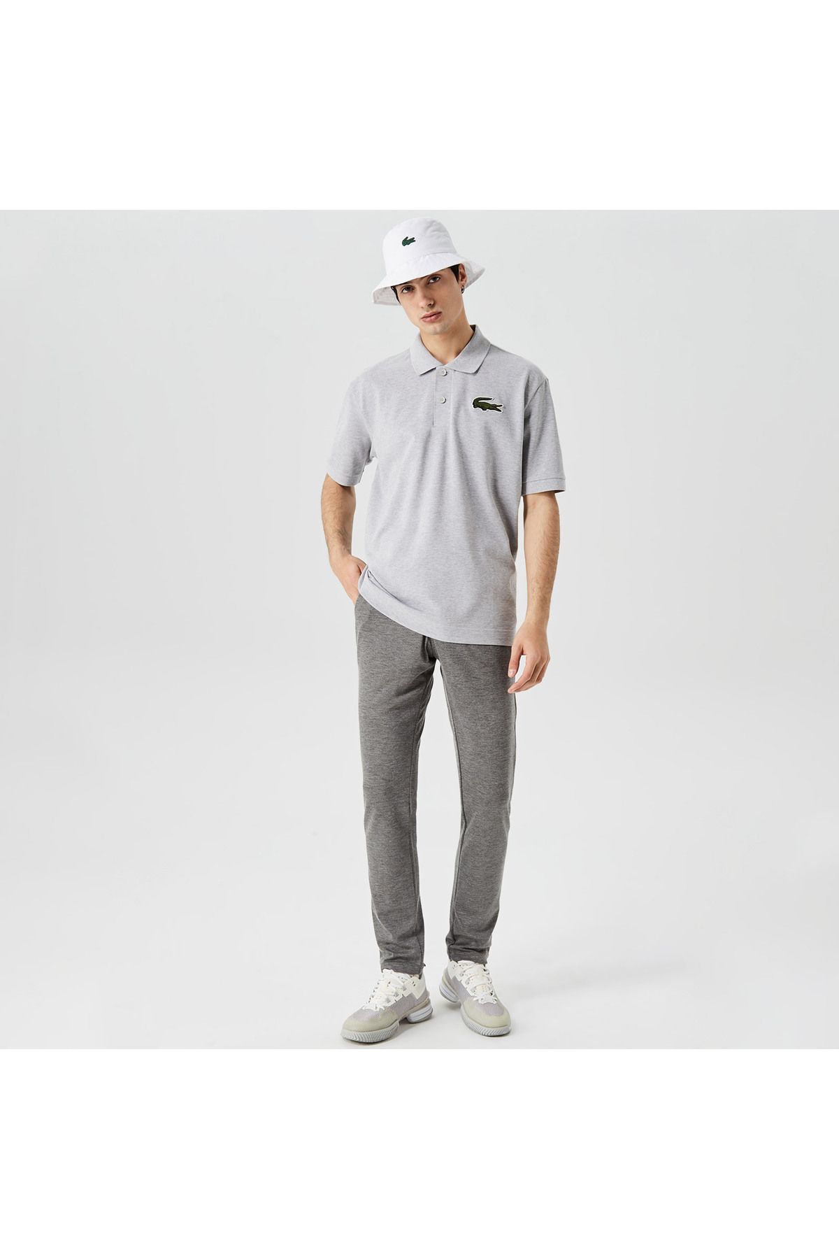 تی شرت یقه پولو مردانه و زنانه یونیسکس LOOSE FIT L.12.12 چوگان خاکستری Lacoste