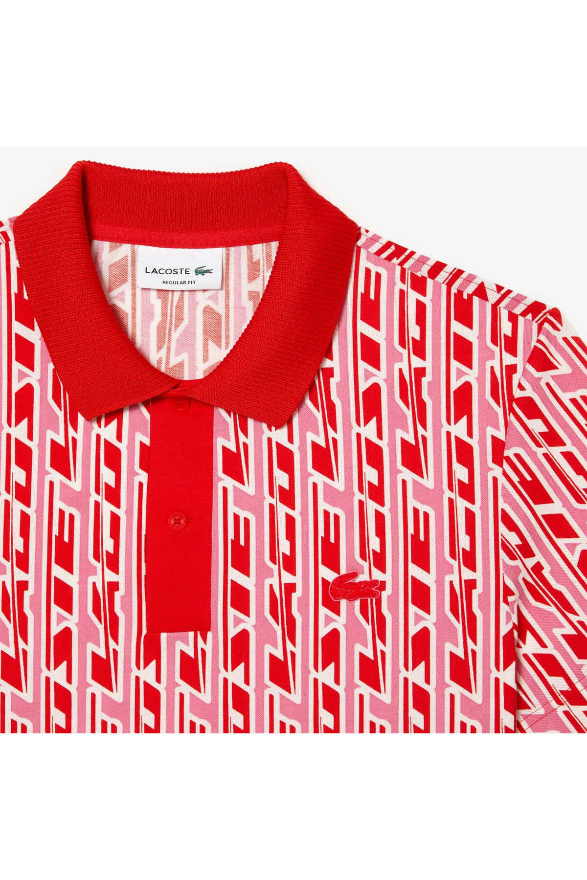 تی شرت یقه پولو قرمز مردانه چوگان چاپی منظم فعال Lacoste