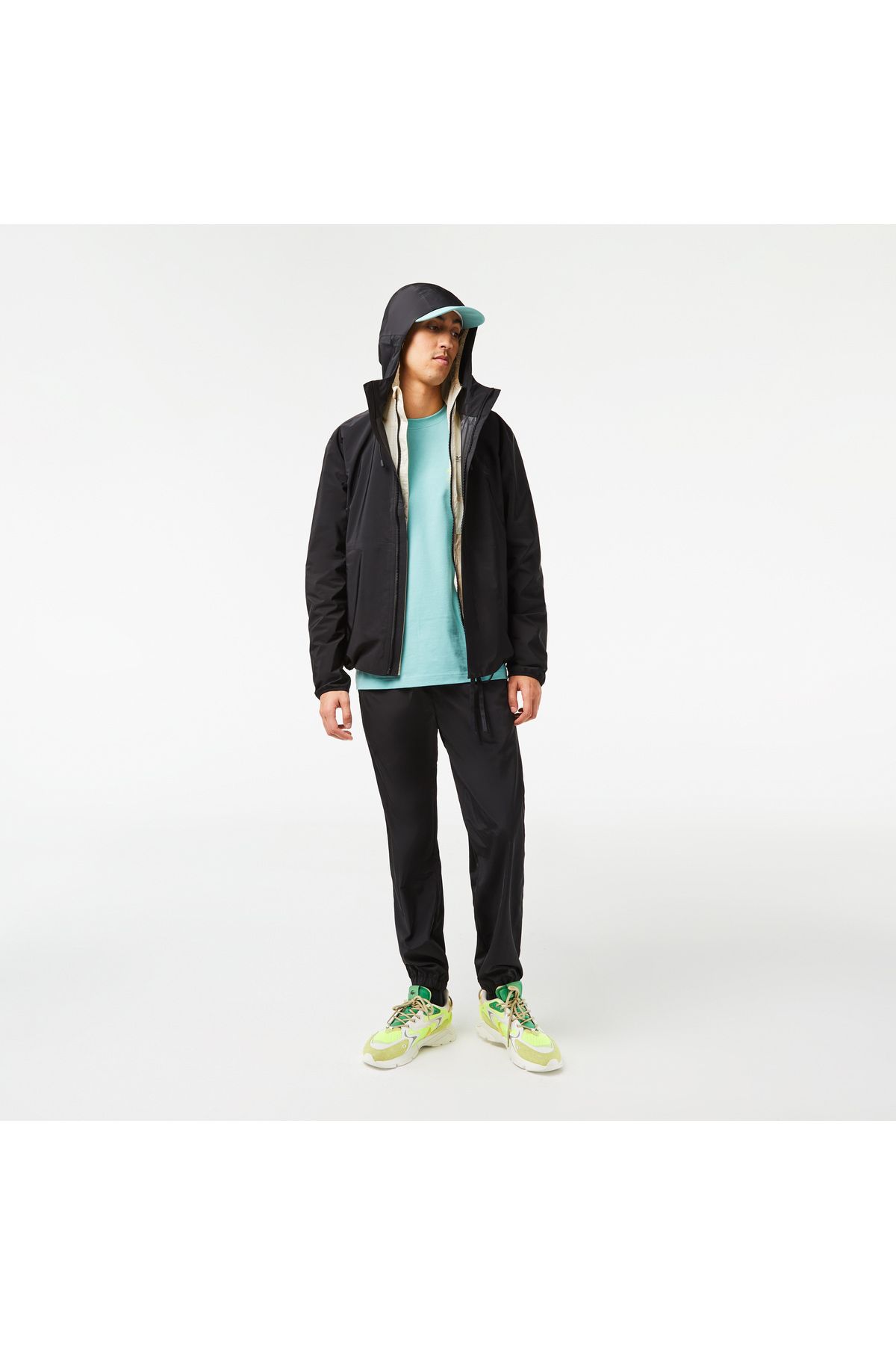 کاپشن مشکی مردانه مانتو کلاه دار اورجینال Lacoste