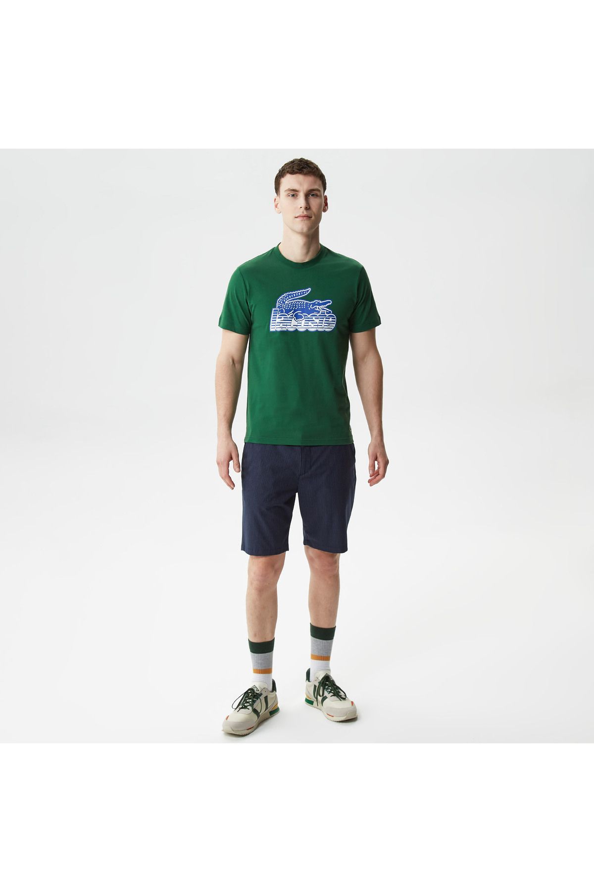 تی شرت سبز مردانه یقه دوچرخه مناسب طرح دار Lacoste