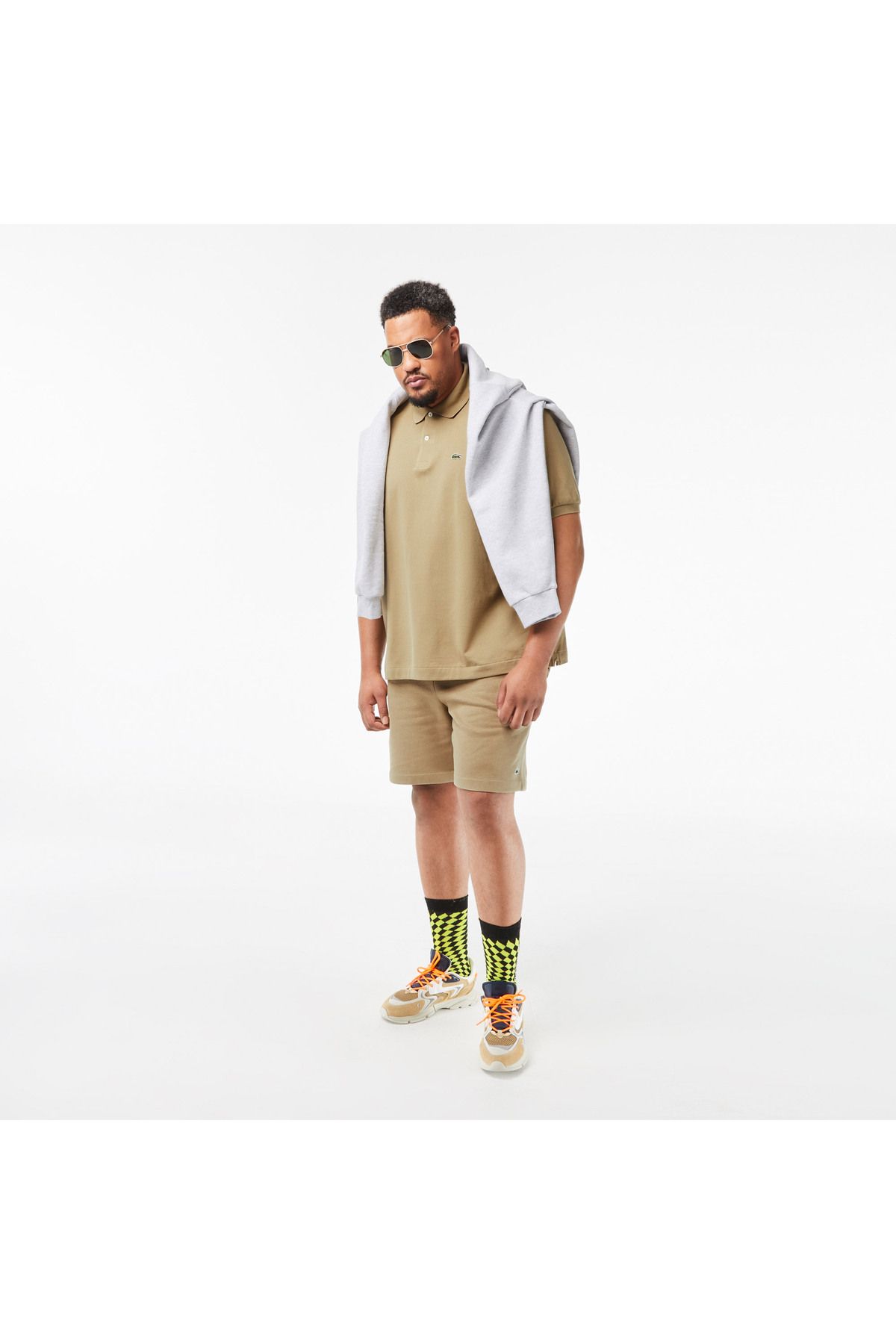 تی شرت یقه پولو مردانه L.12.12 کلاسیک متناسب با بژ چوگان Lacoste