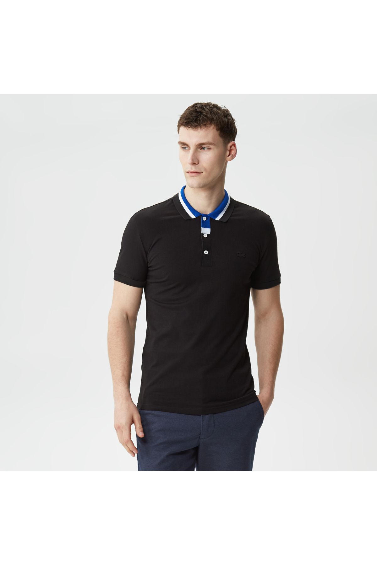 تی شرت یقه پولو زرد مردانه چوگان سیاه معمولی با بلوک رنگی مناسب Lacoste
