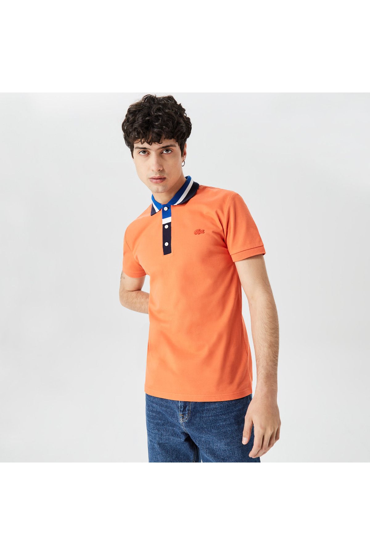 Erkek Regular Fit Renk Bloklu Turuncu Polo