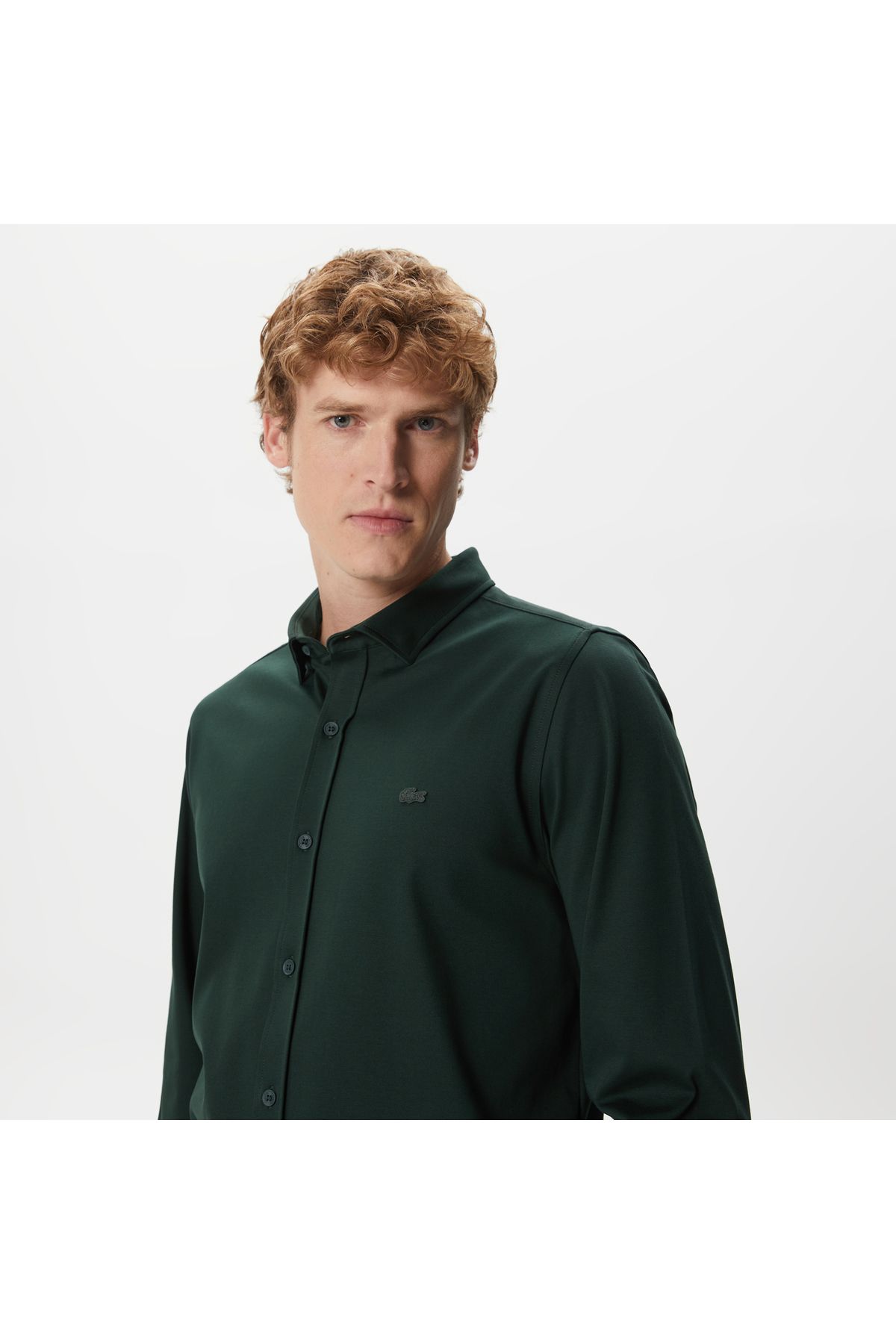پیراهن / بلوز دکمه دار سبز مردانه باریک و اورجینال Lacoste