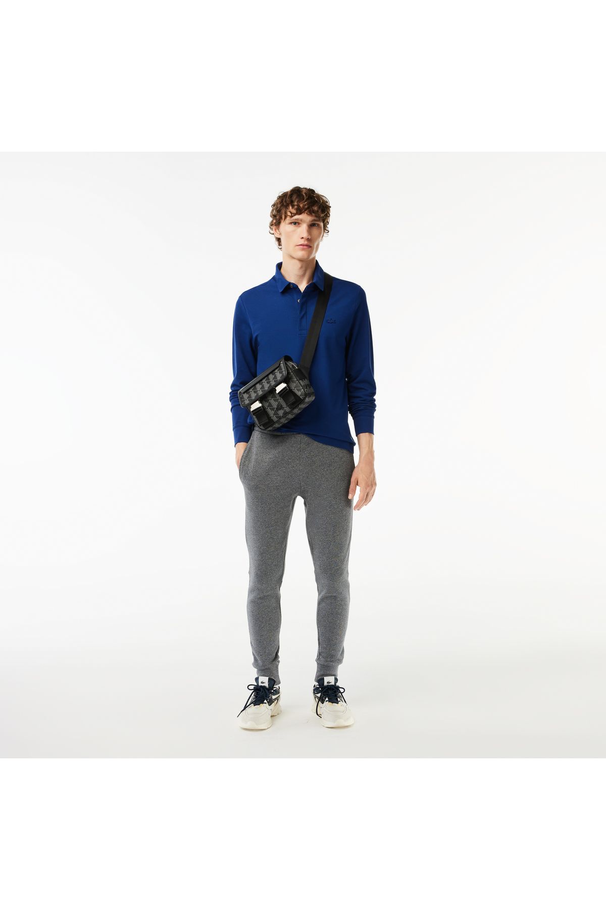 تی شرت یقه پولو آبی مردانه آستین بلند و روشن پاریس چوگان Lacoste
