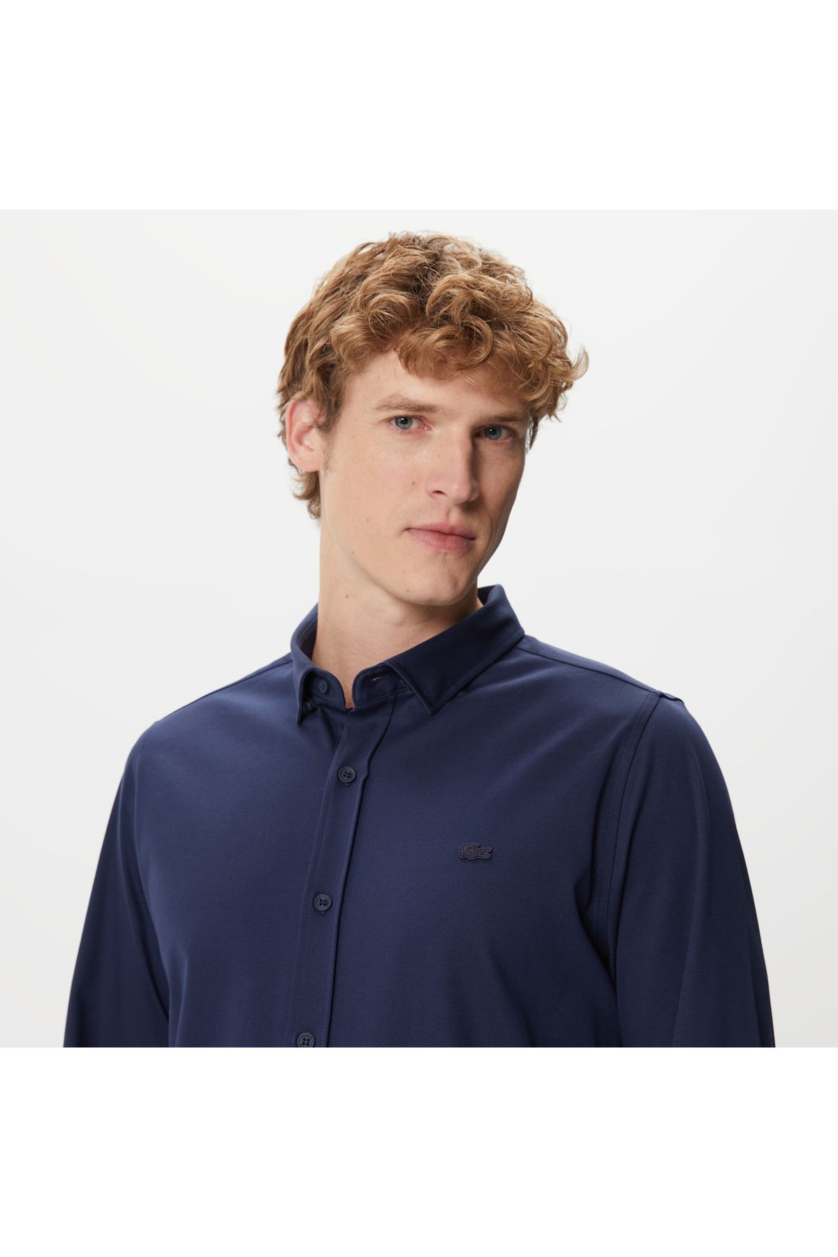 پیراهن / بلوز دکمه دار آبی مردانه باریک و اورجینال Lacoste