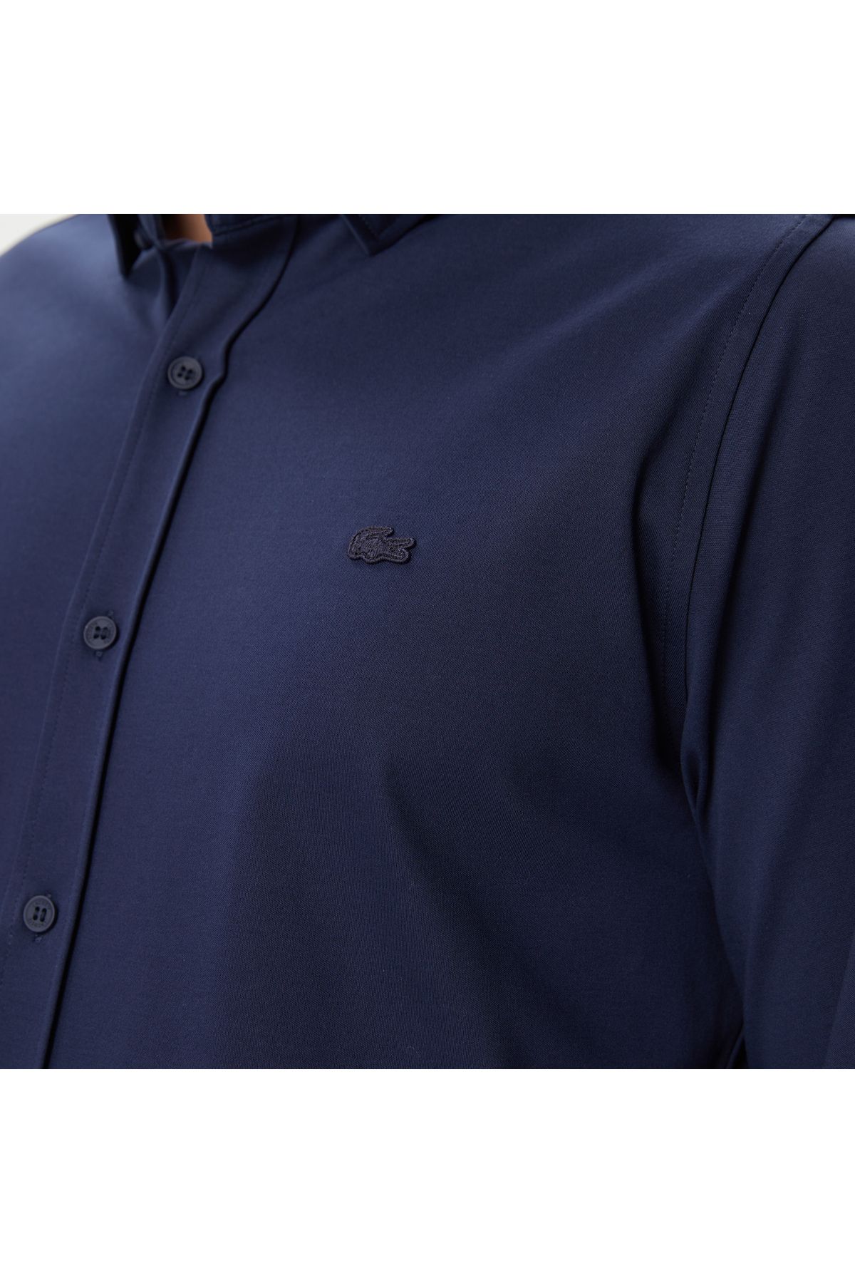 پیراهن / بلوز دکمه دار آبی مردانه باریک و اورجینال Lacoste