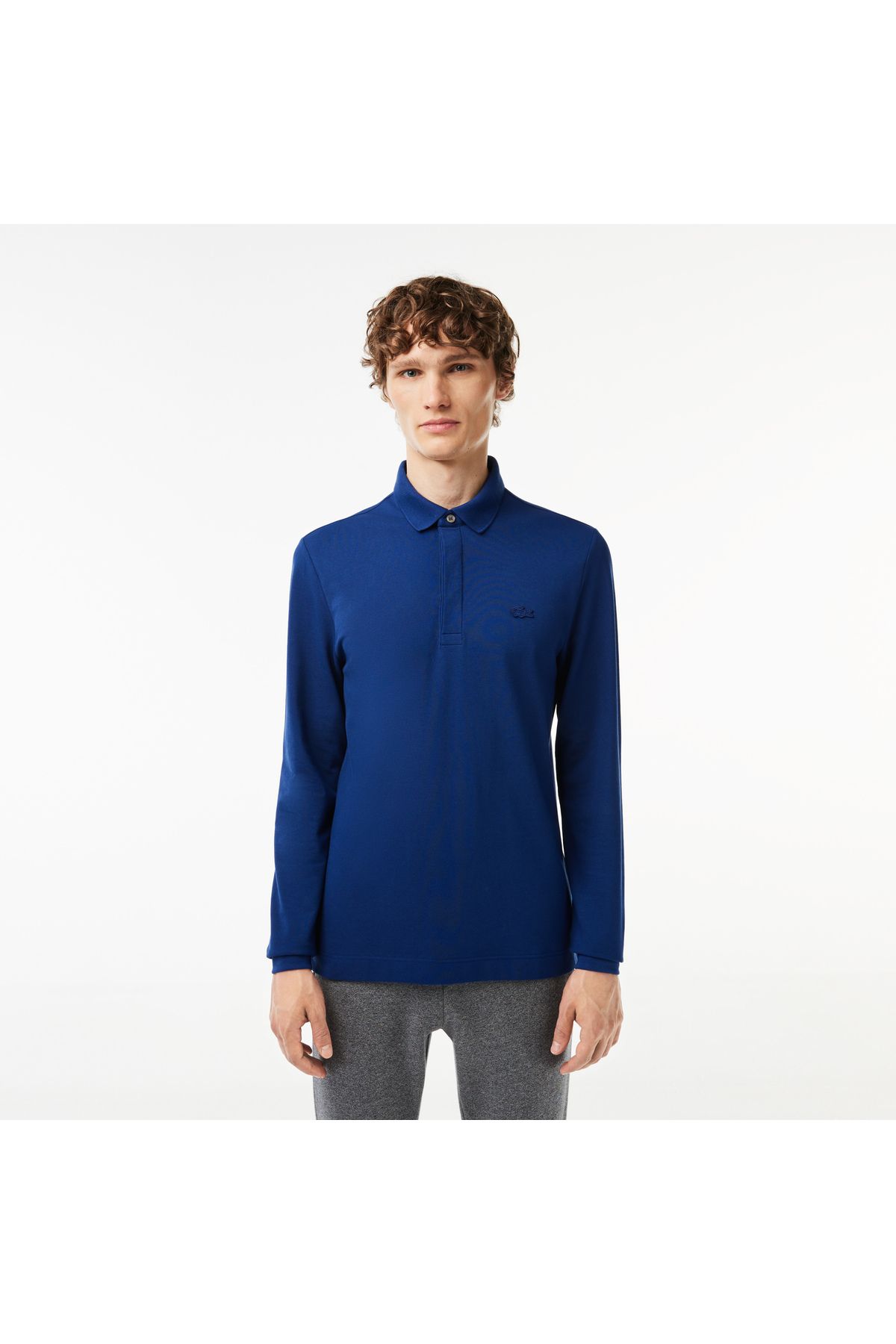تی شرت یقه پولو آبی مردانه آستین بلند و روشن پاریس چوگان Lacoste