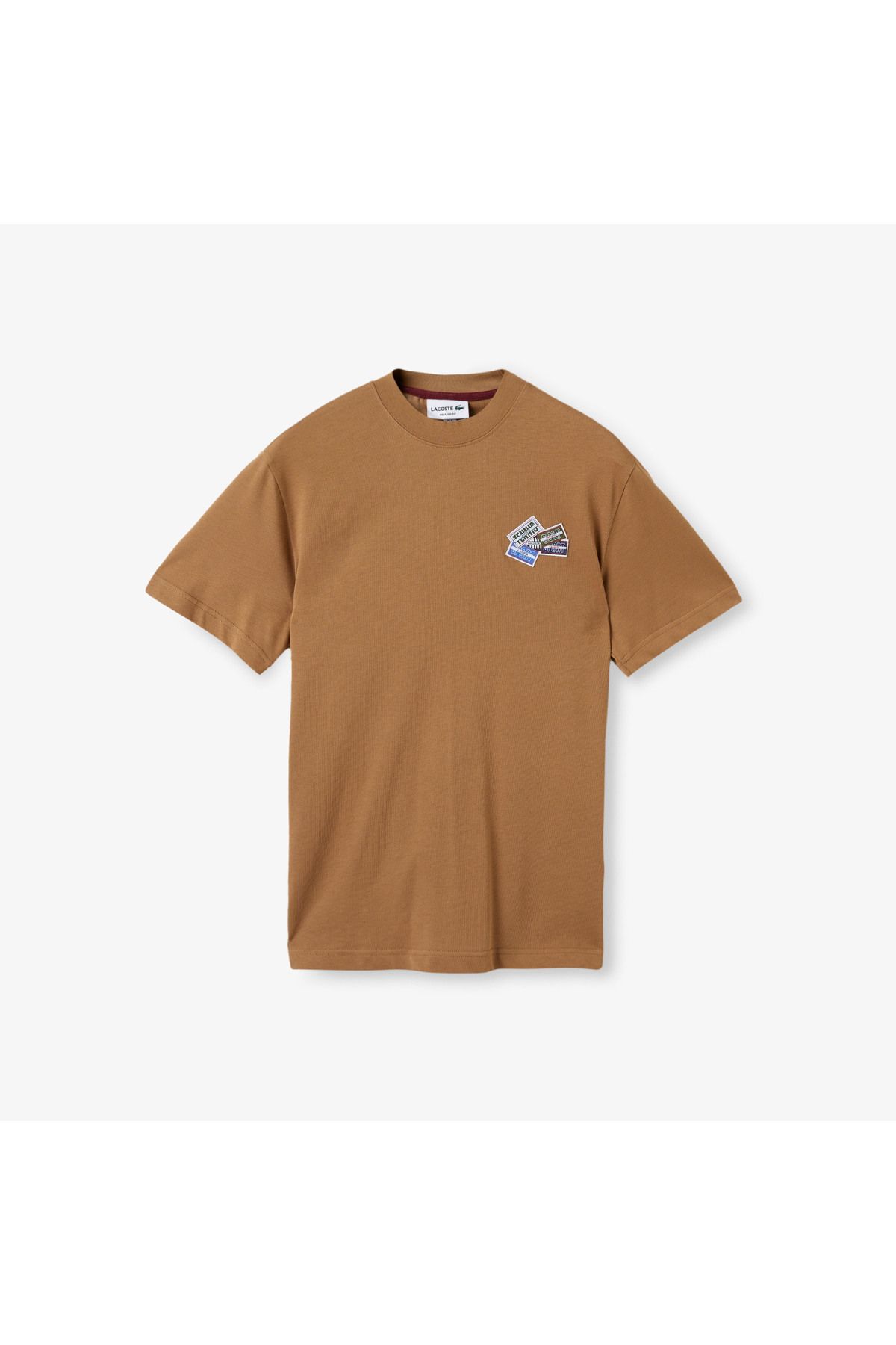تی شرت چند رنگ مردانه یقه دوچرخه تناسب بژ طرح دار Lacoste