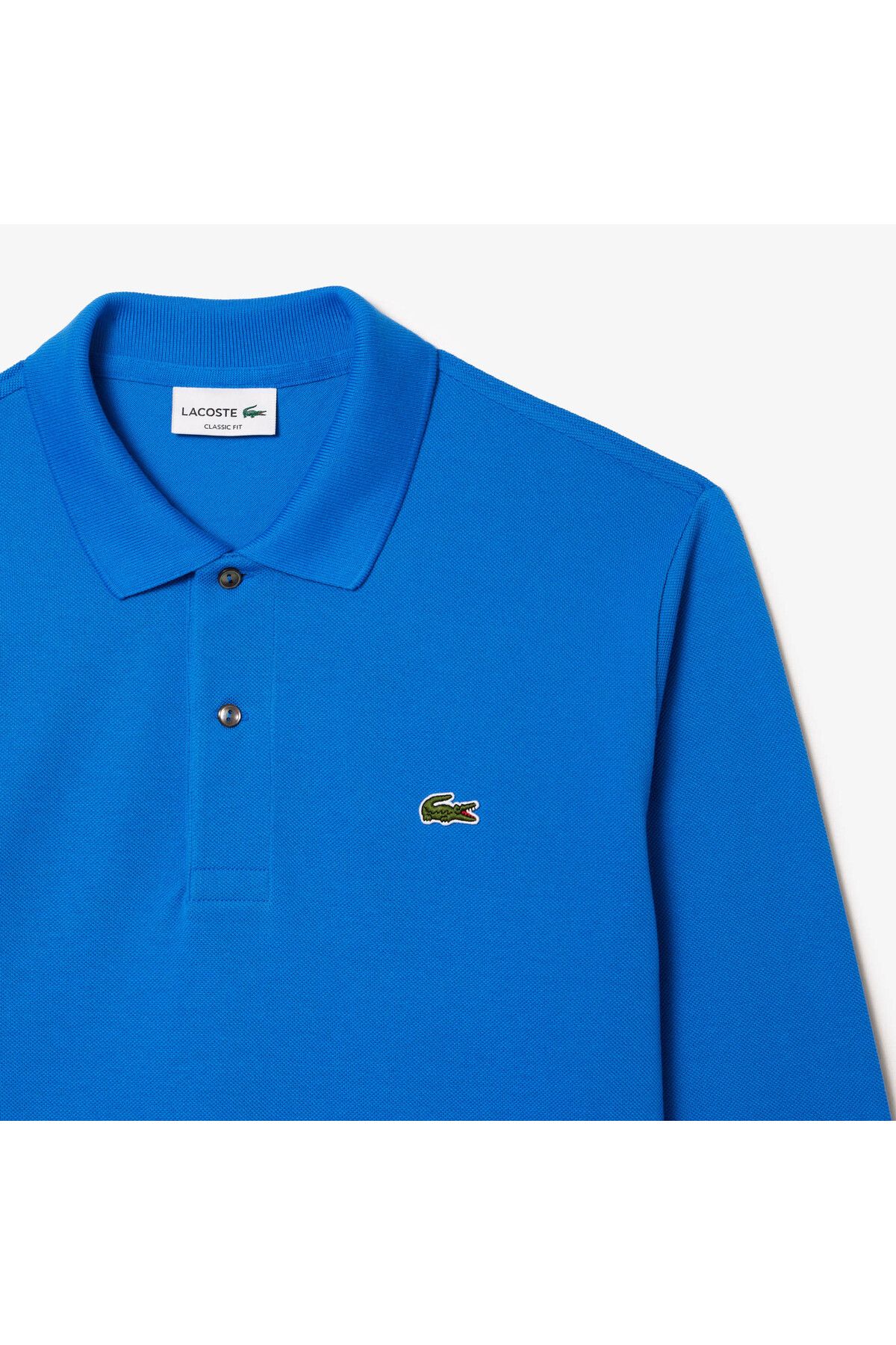 تی شرت یقه پولو مشکی مردانه آستین بلند کلاسیک L.12.12 چوگان آبی Lacoste