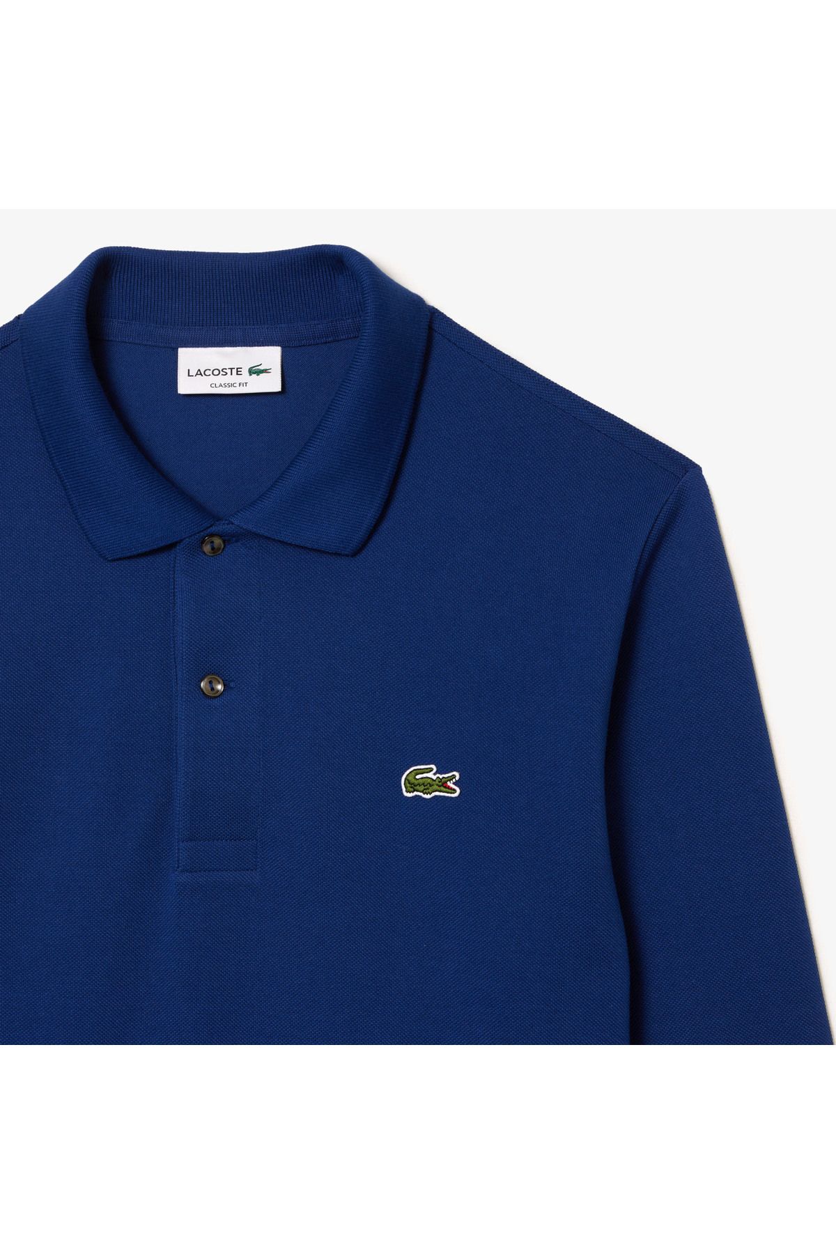 تی شرت یقه پولو آبی مردانه آستین بلند و مناسب کلاسیک L.12.12 چوگان تیره Lacoste