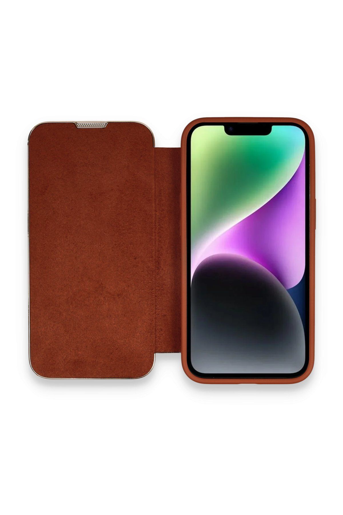 NewFace iPhone 14 Pro Max Kılıf Dolpin Kapaklı - Kahverengi ZRNET