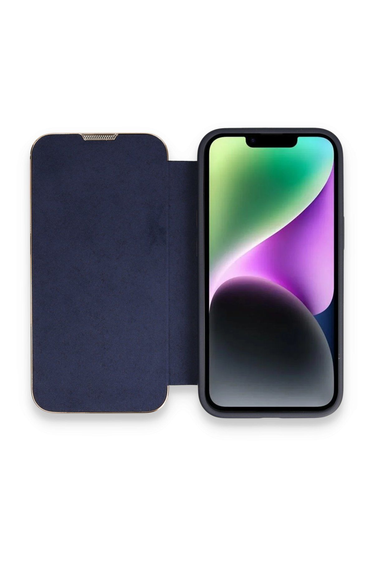 NewFace iPhone 14 Pro Max Kılıf Dolpin Kapaklı - Lacivert GLSTD
