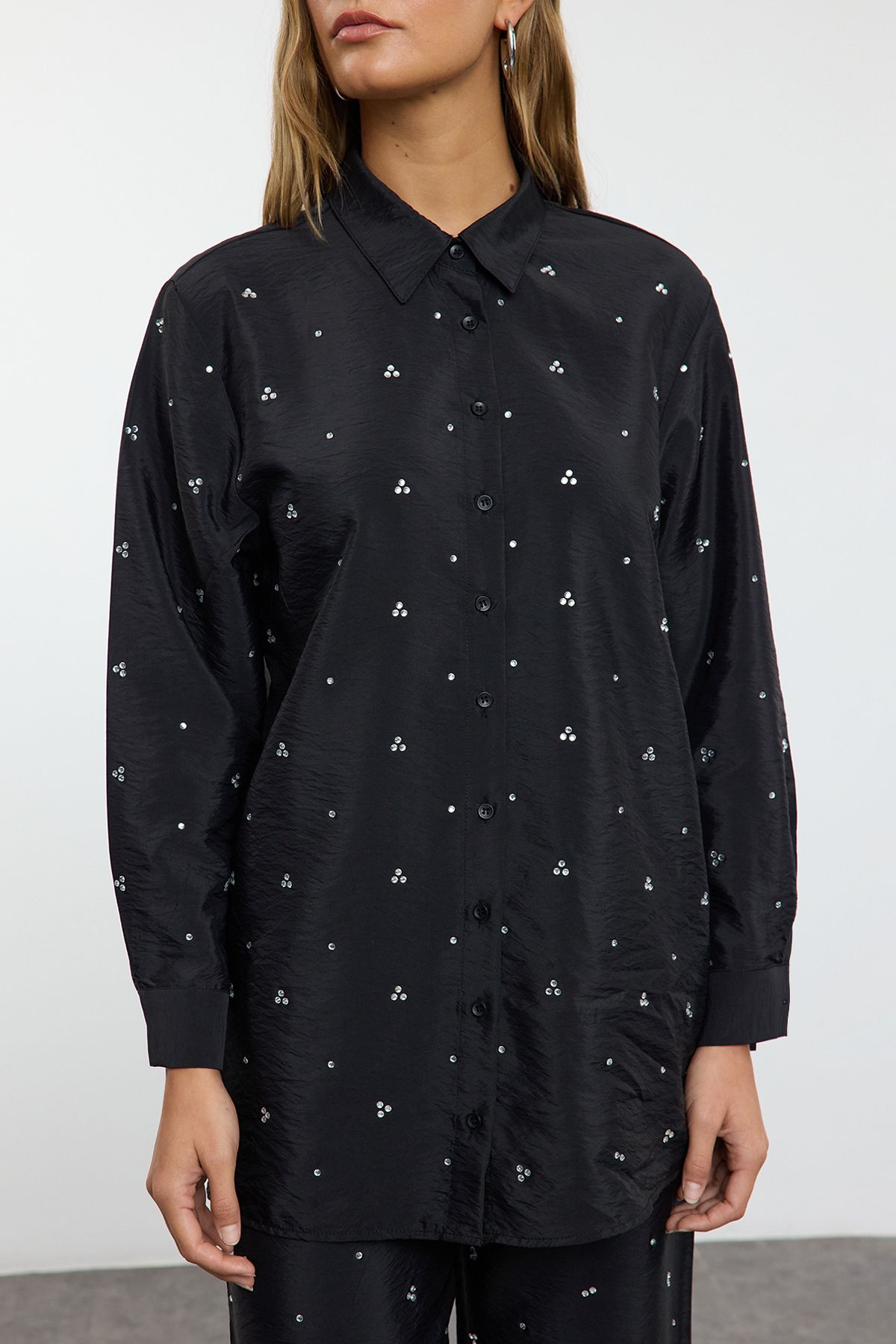 Trendyol Modest-Λεπτομερές σετ από υφασμένη μαύρη πέτρα - Σετ κάτω-πάνω Tctaw25Us00106 4