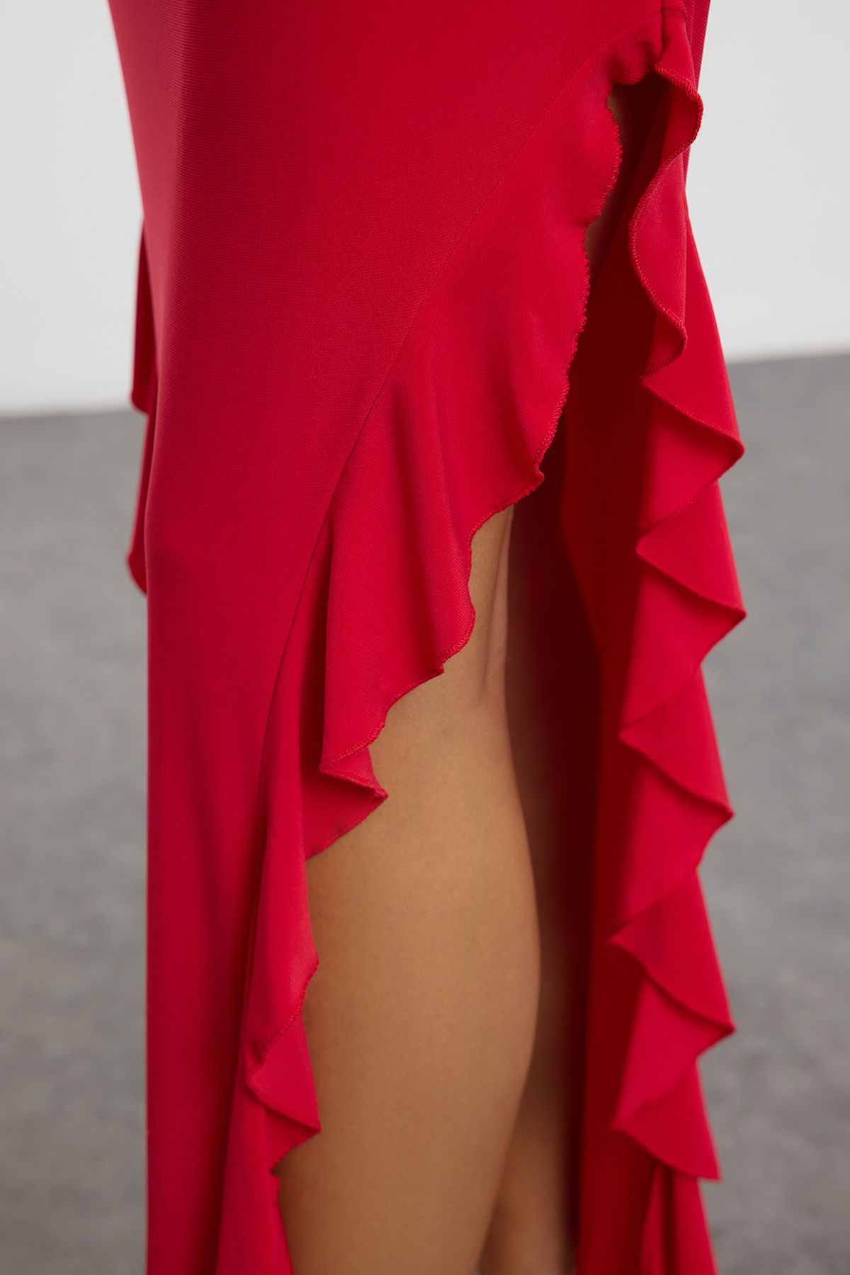 Trendyol Collection-Flexible Knitted Maxi Dress - Red, Flounce Straight Skirt, Boat Neck Twoaw24El00616 4
