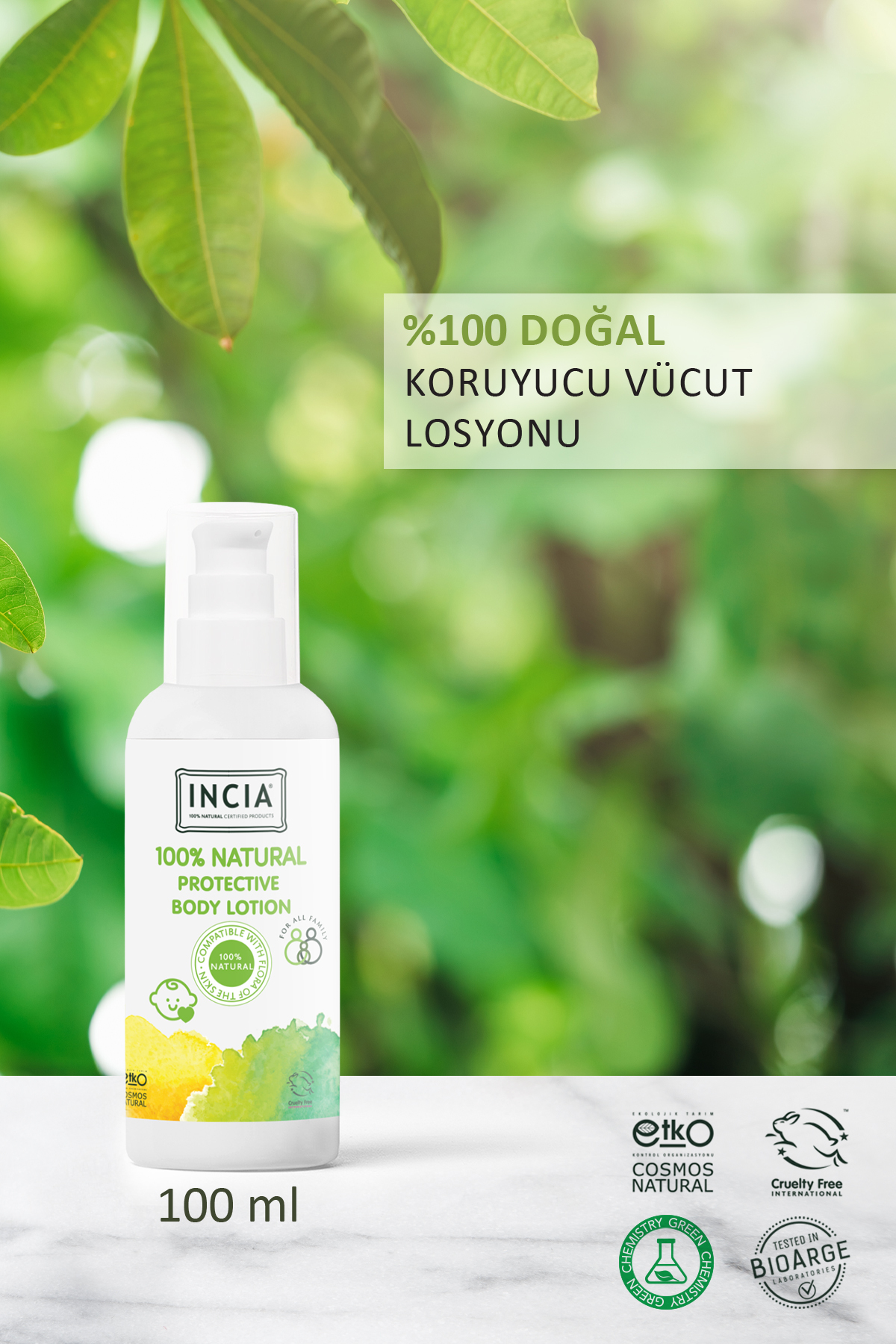 INCIA %100 Doğal Koruyucu Vücut Losyonu Sprey Yenidoğan Bebek Çocuk Limon Okaliptus Vegan 100 ml fotoğrafı 2 (önizleme)