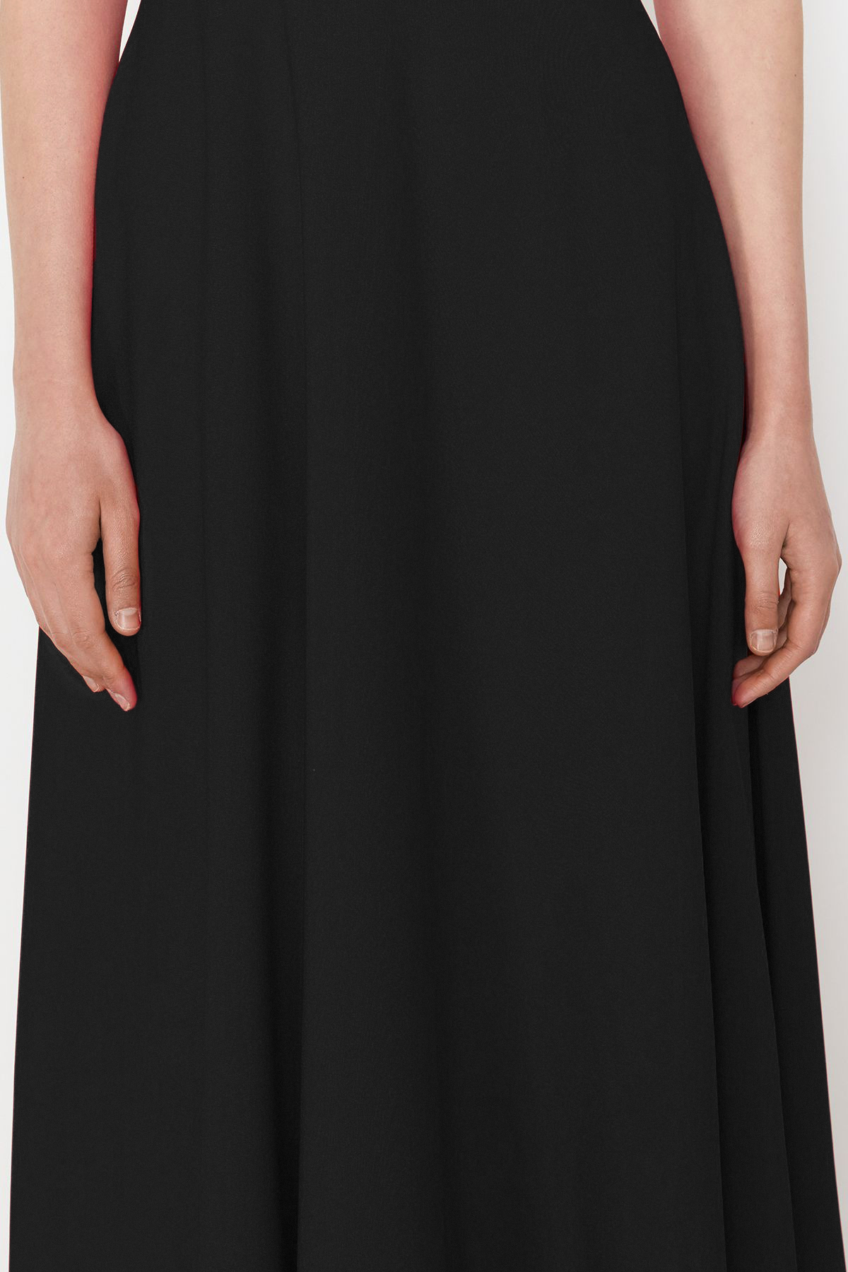 Trendyolmilla  Siyah A-Kesim Straplez Dokuma Şık Abiye Gece Mezuniyet Elbisesi TPRSS24EL00139 - Görsel 6