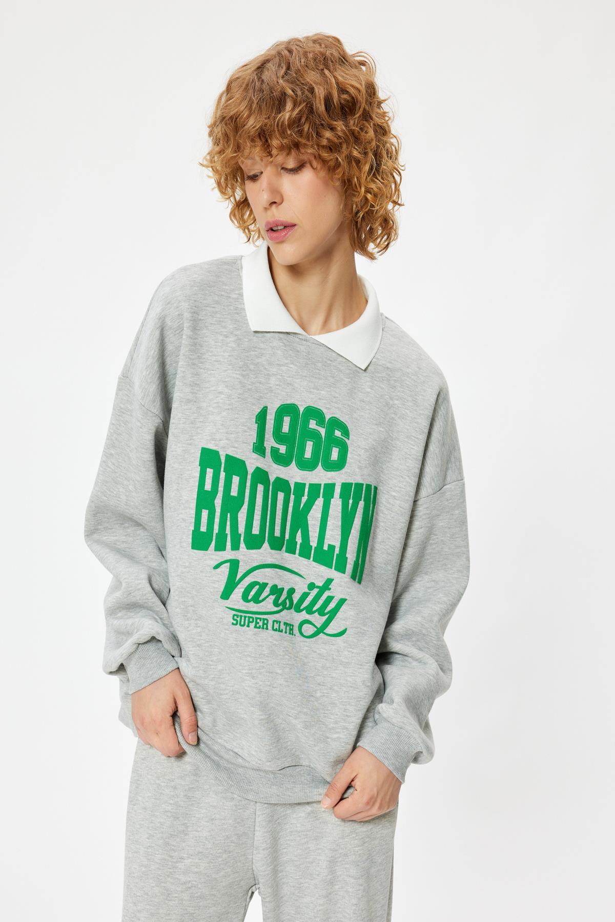 سویشرت زنانه خاکستری کوتونKoton | 5WAL10285IK اورجینال - تصویر 3