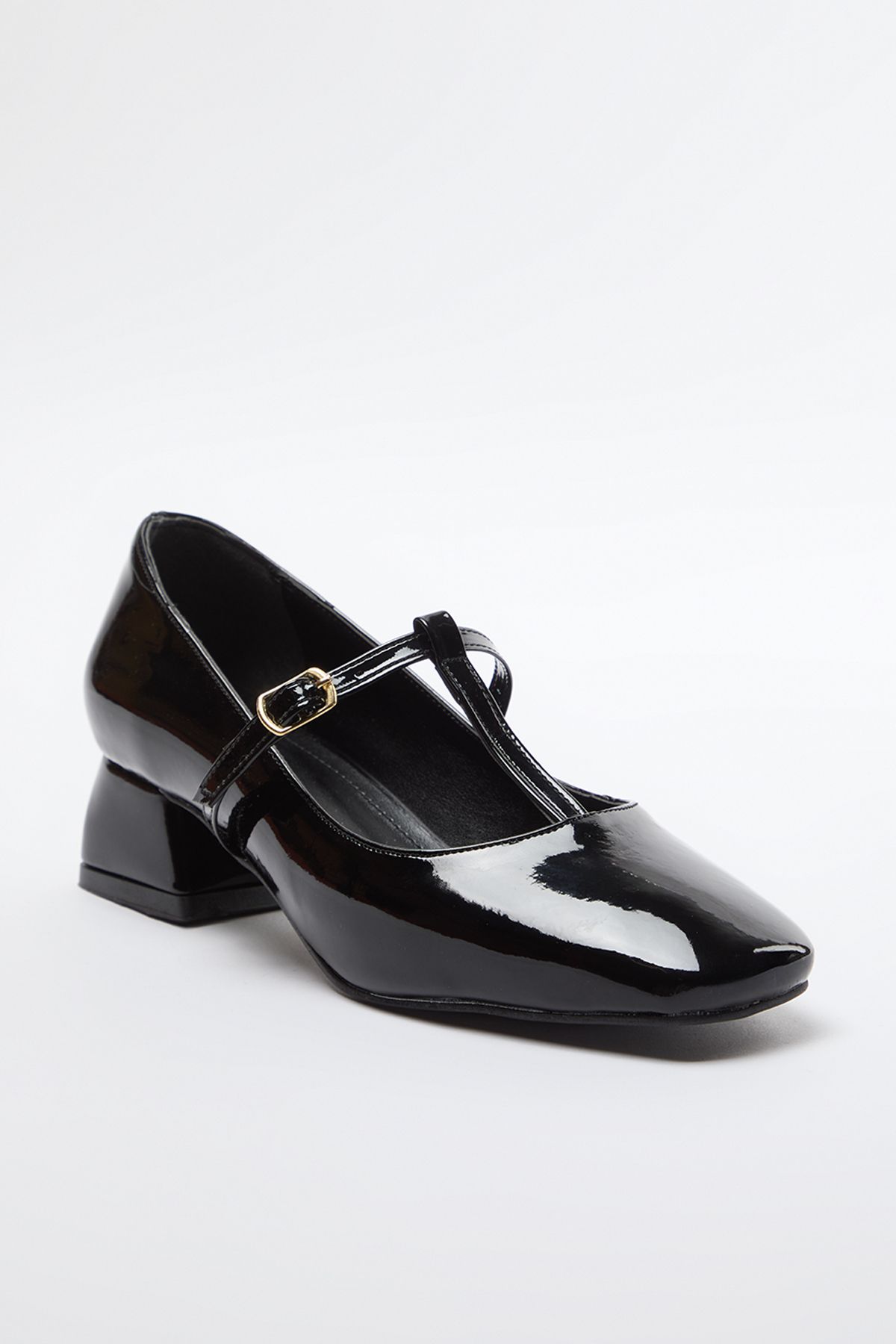 TRENDYOL SHOES-Schwarze Damen-Lackleder-T-Riemen-Mary-Jane-Schuhe mit Blockabsatz TAKAW25TO00035 4