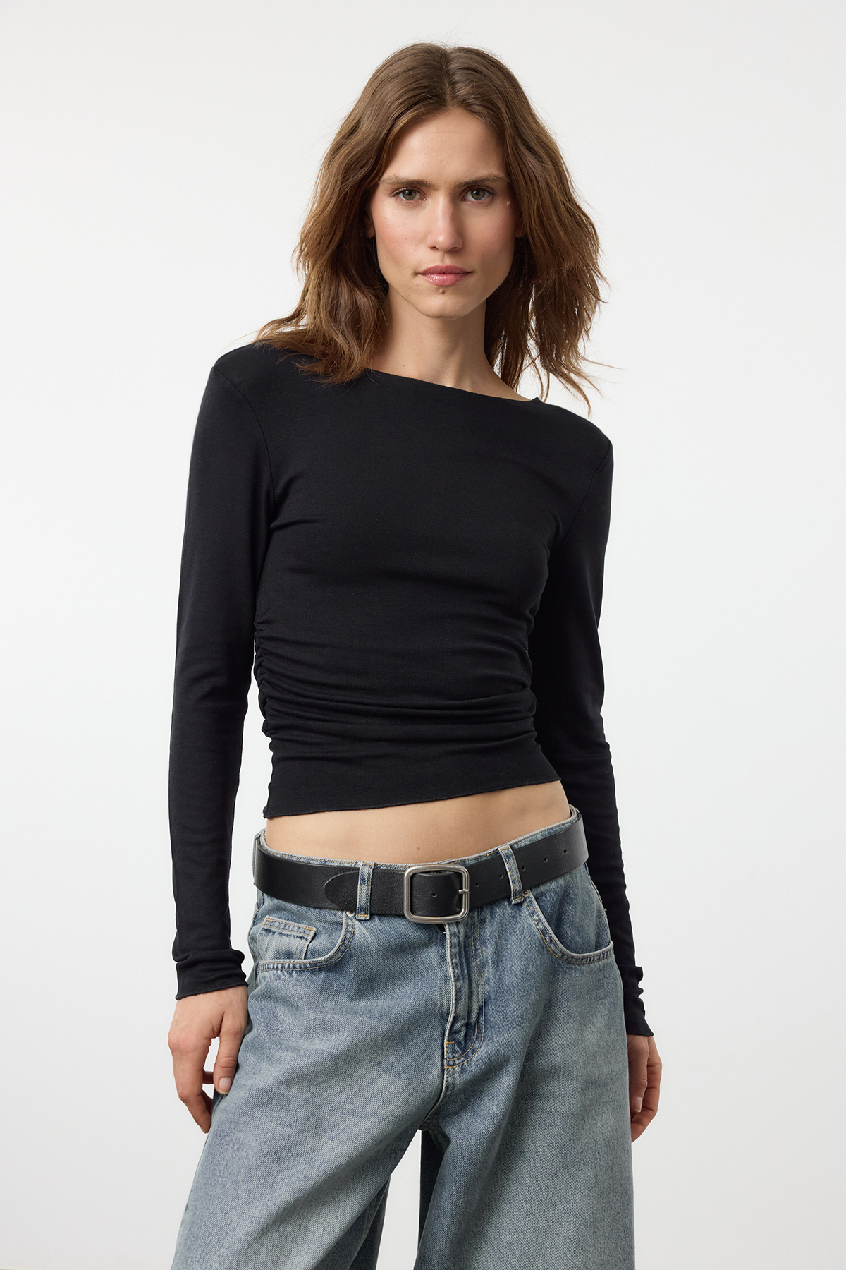 Trendyol Collection Schwarze Viskose/Weicher Stoff, taillierte, elastische St...