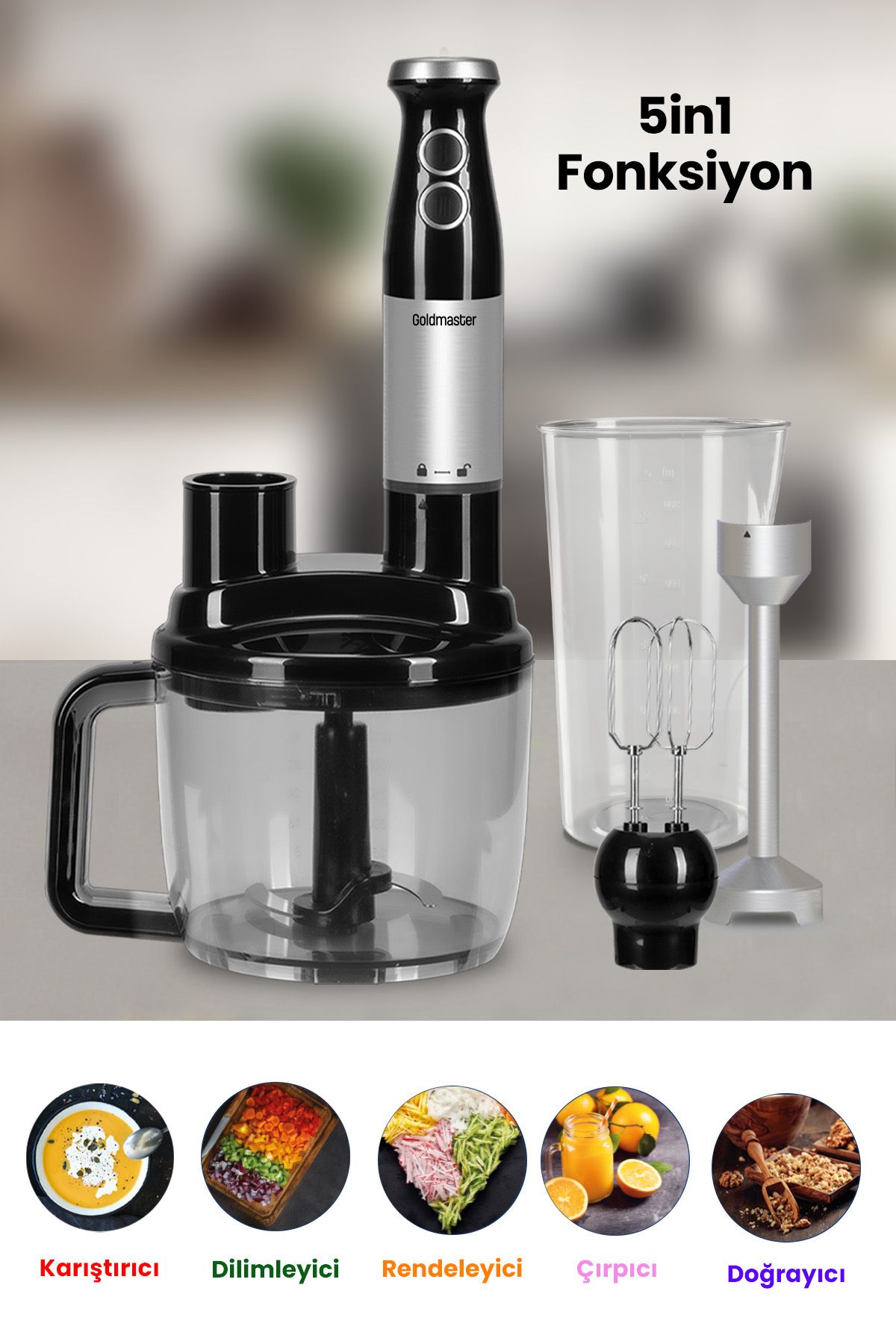 GOLDMASTER-Fastrobot Inox Stainless Steel 8 in 1 Multi-Purpose Food Processor Multi Blender Set 3