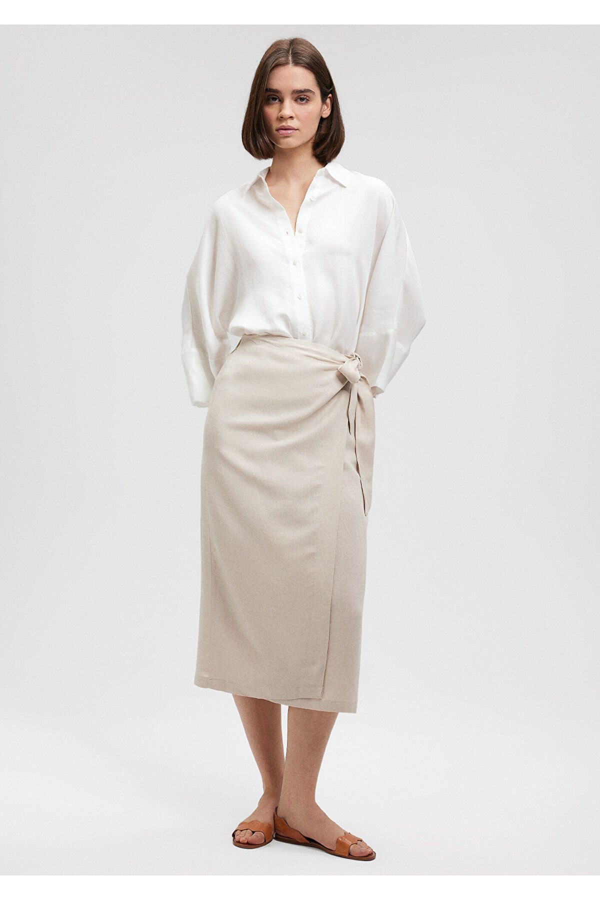 Mavi-Beige Viscous Linen Skirt -1310521-70136 3