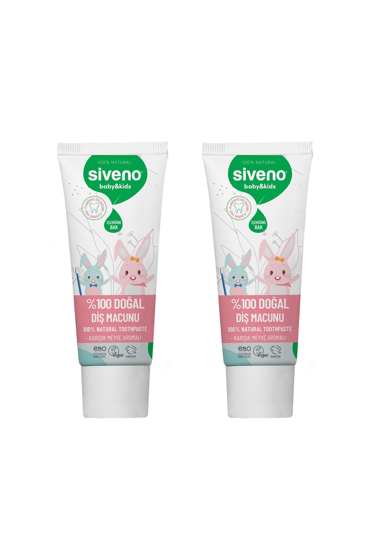 Siveno %100 Doğal Florürsüz Karışık Meyve Aromalı Bebek ve Çocuk İçin Diş Macunu 50 ml X2 Adet