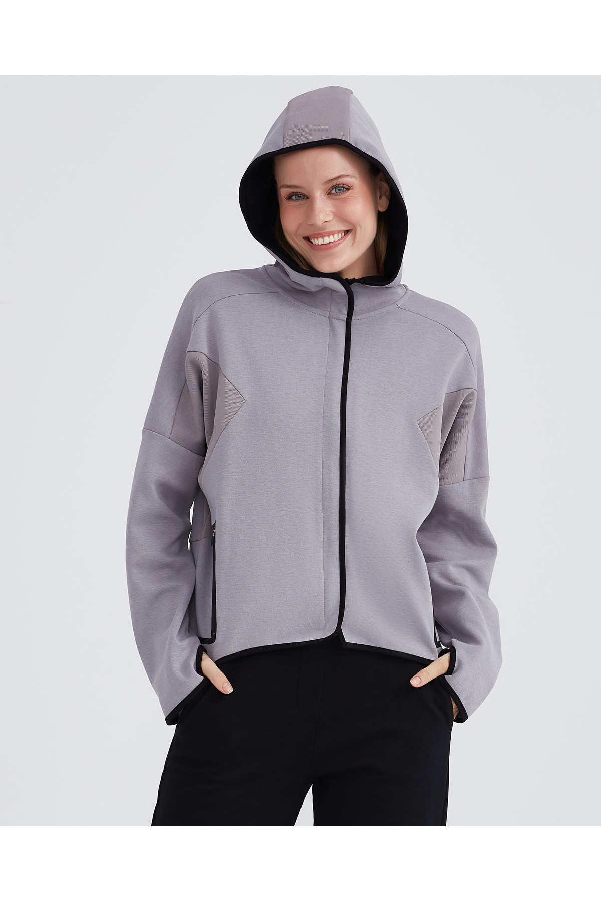 SKECHERS W 2XI-Lock Full Zip Hoodie Sweatshirt Kadın Pembe Fermuarlı Eşofman Üstü S232209-506 görsel 8