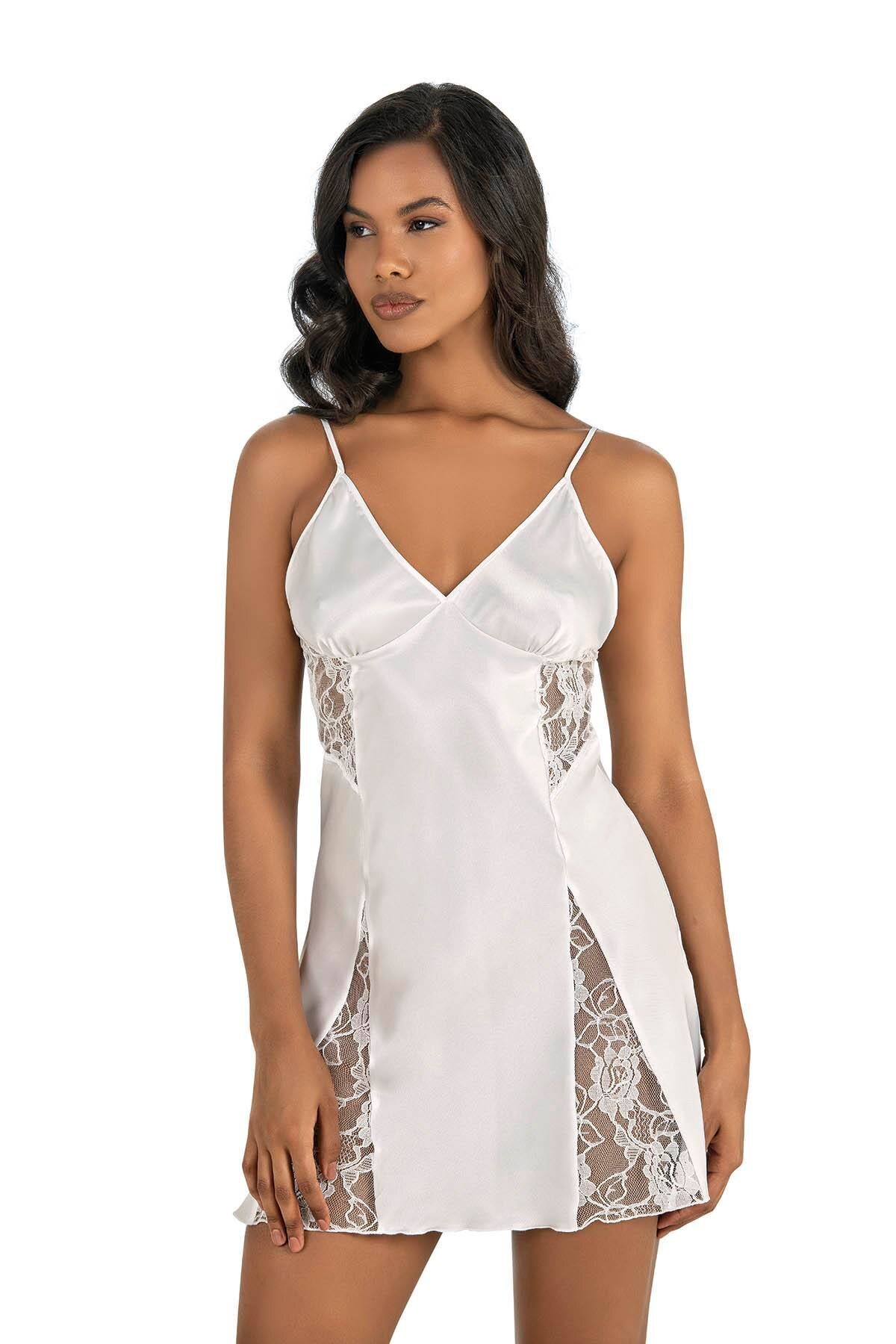 Primoda Ekru Kısa Saten Gecelik 8204