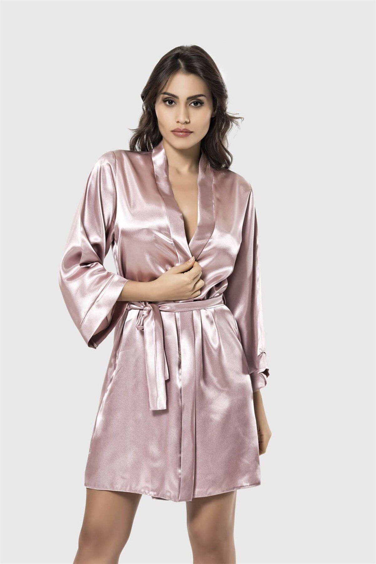 AHU-Short Satin Mink Dressing Gown 1