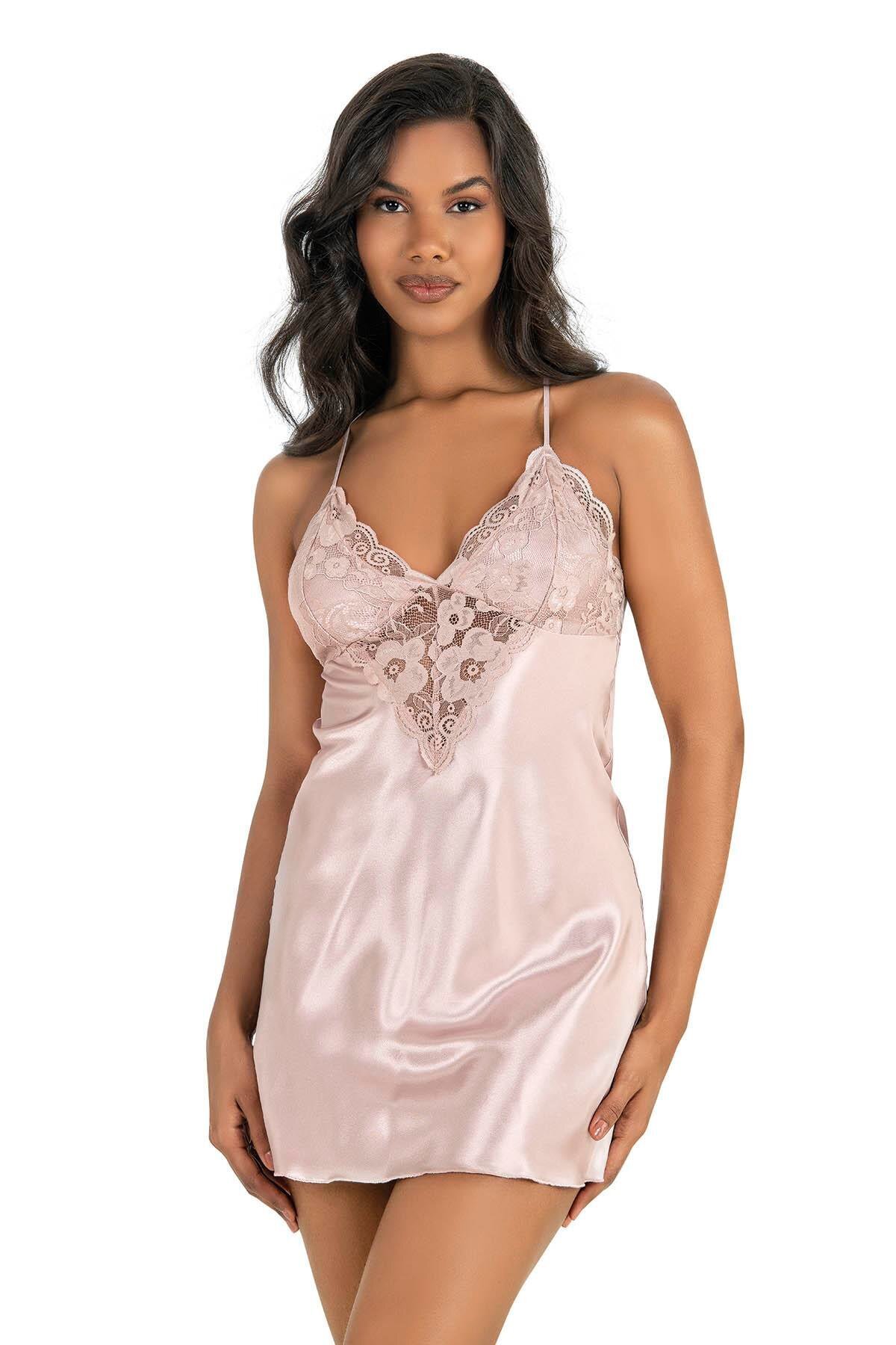 Primoda Pudra Kısa Saten Gecelik 8247