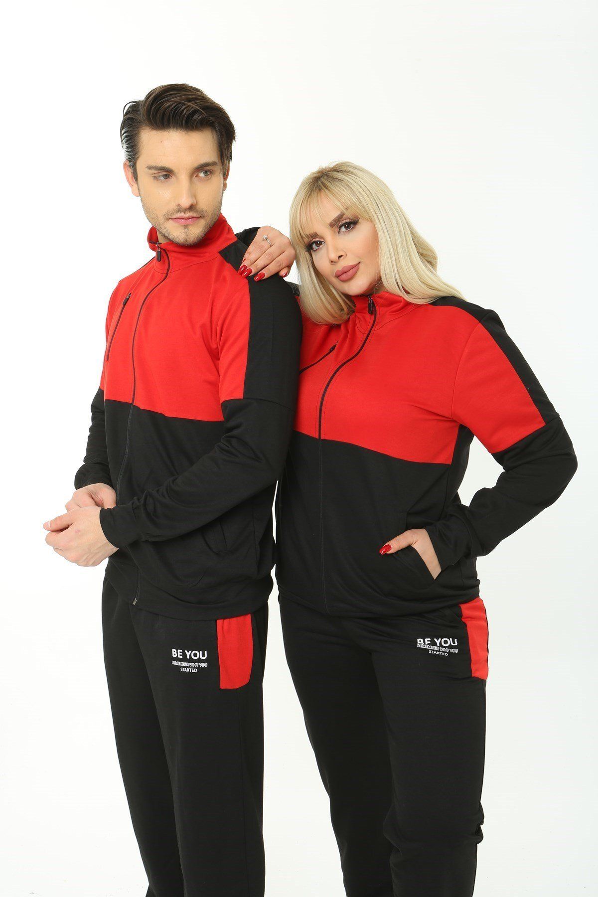 EGZEBRU-Be You Red Black Double Suit - Lover Combination, Pocket and Zipper 2