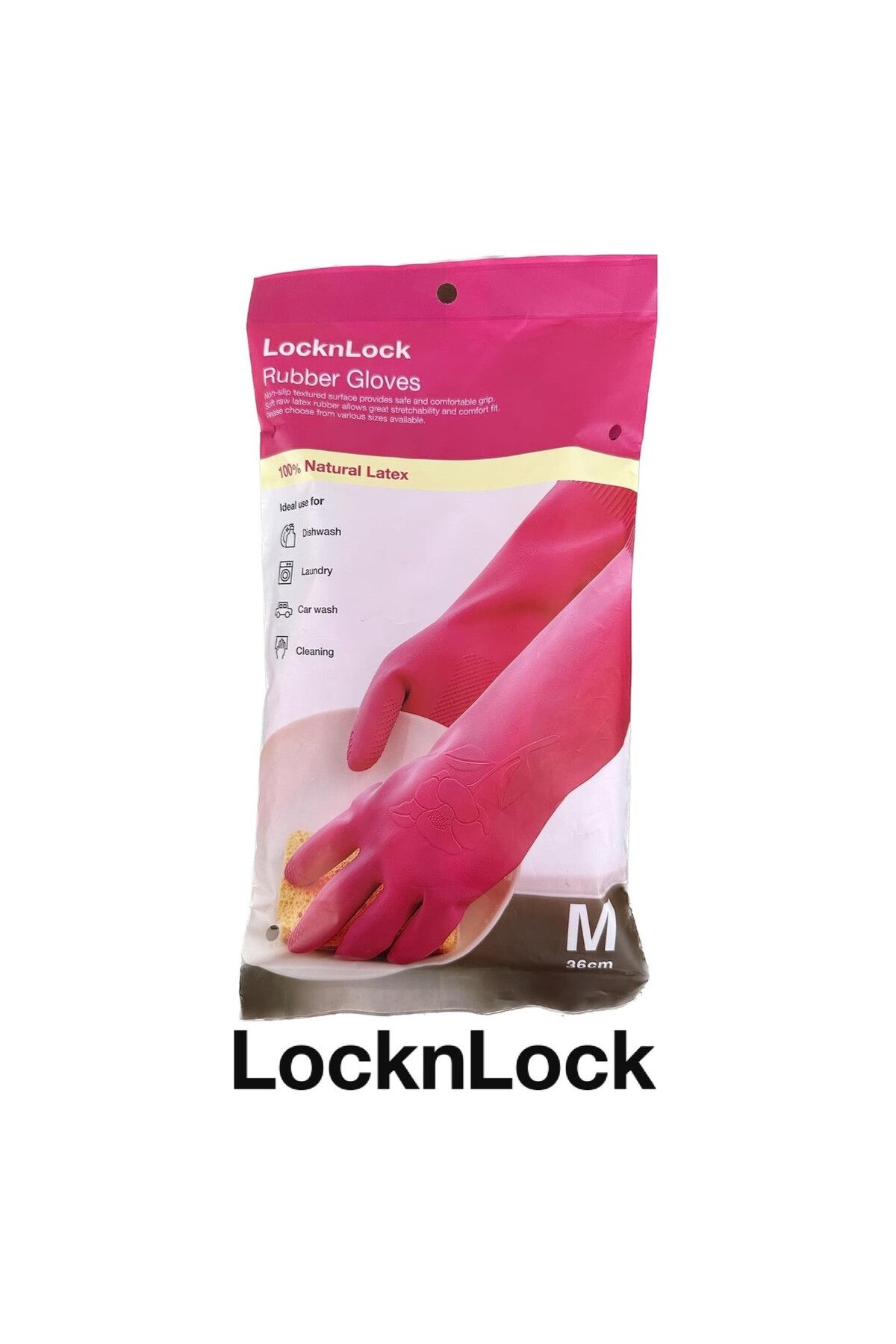 locknlock-قفازات مطاطية باللون الوردي (36 سم): قبضة غير قابلة للانزلاق، ملاءمة مريحة، مثالية لتنظيف المنزل 1