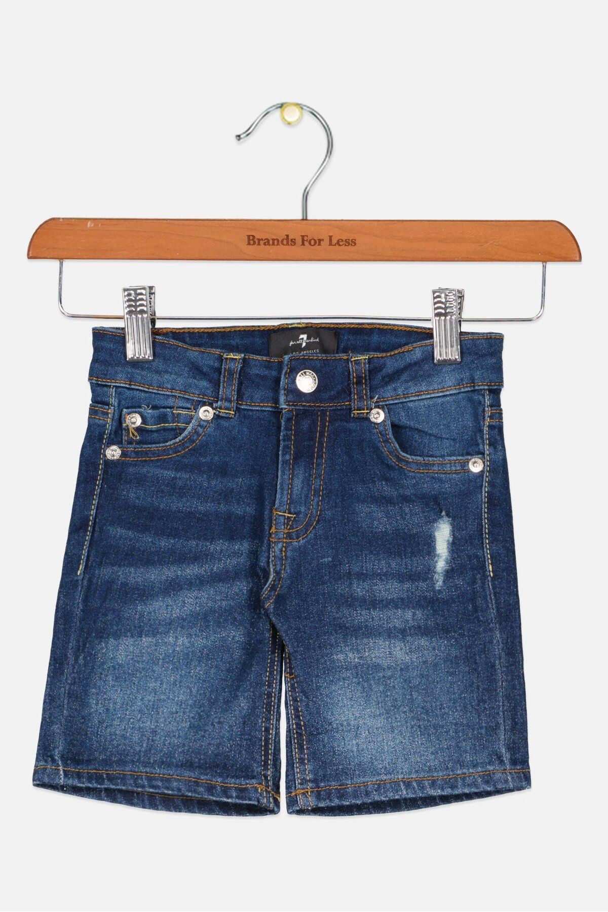7 For All Mankind-Kids Girl Solid Denim Shorts, Blue 1