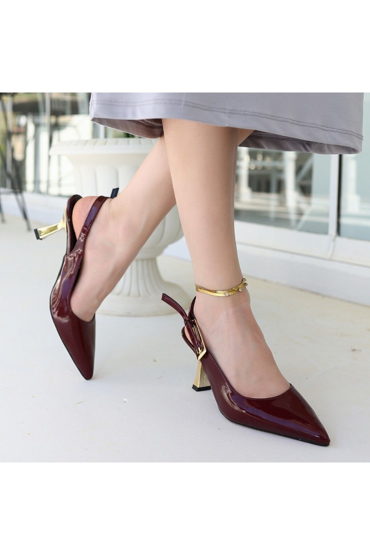 TG TrendGiy-Patent Leather Burgundy Heeled Shoes 4