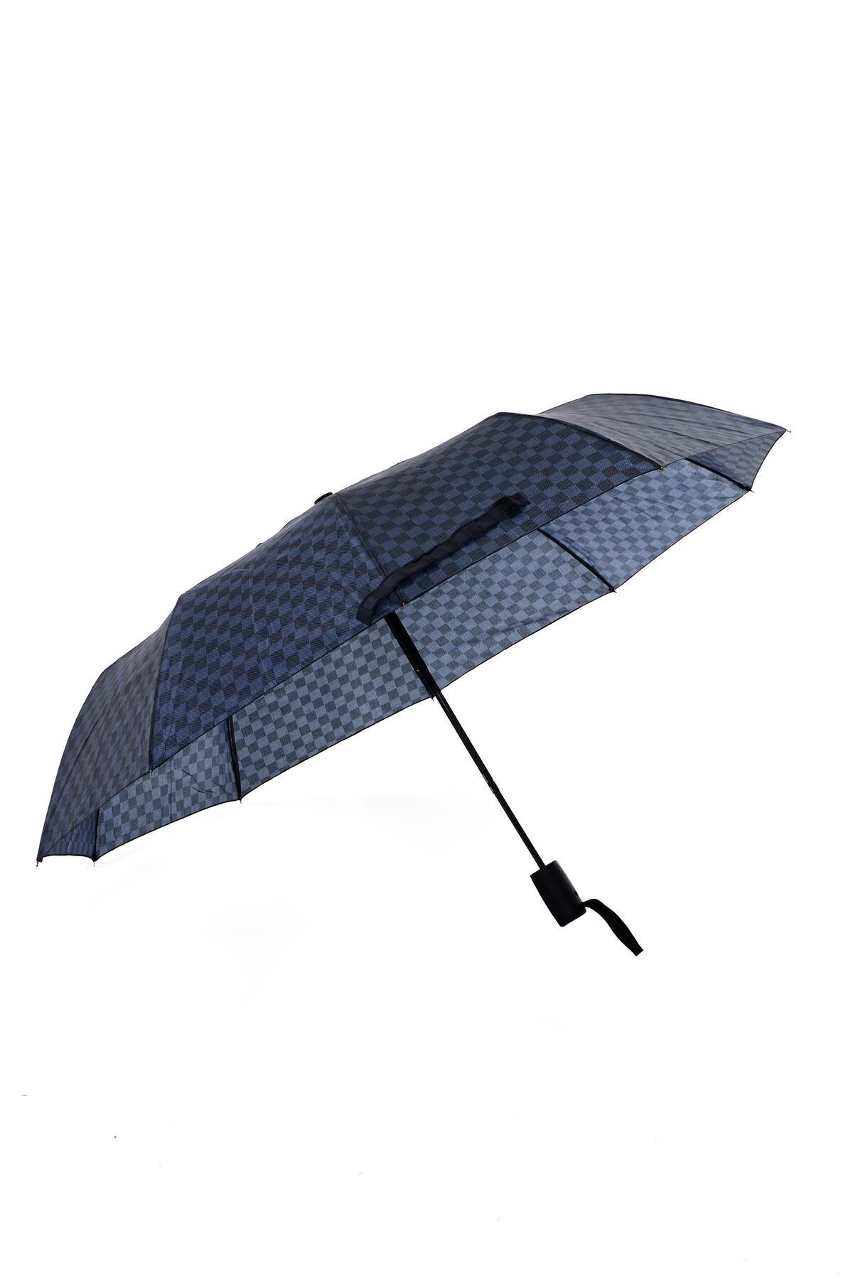 Duke Nickle-Unisex Black Patterned Automatic 10 Wire Extra Durable Umbrella Automatic Opening, Composite Fiber Skeleton 8