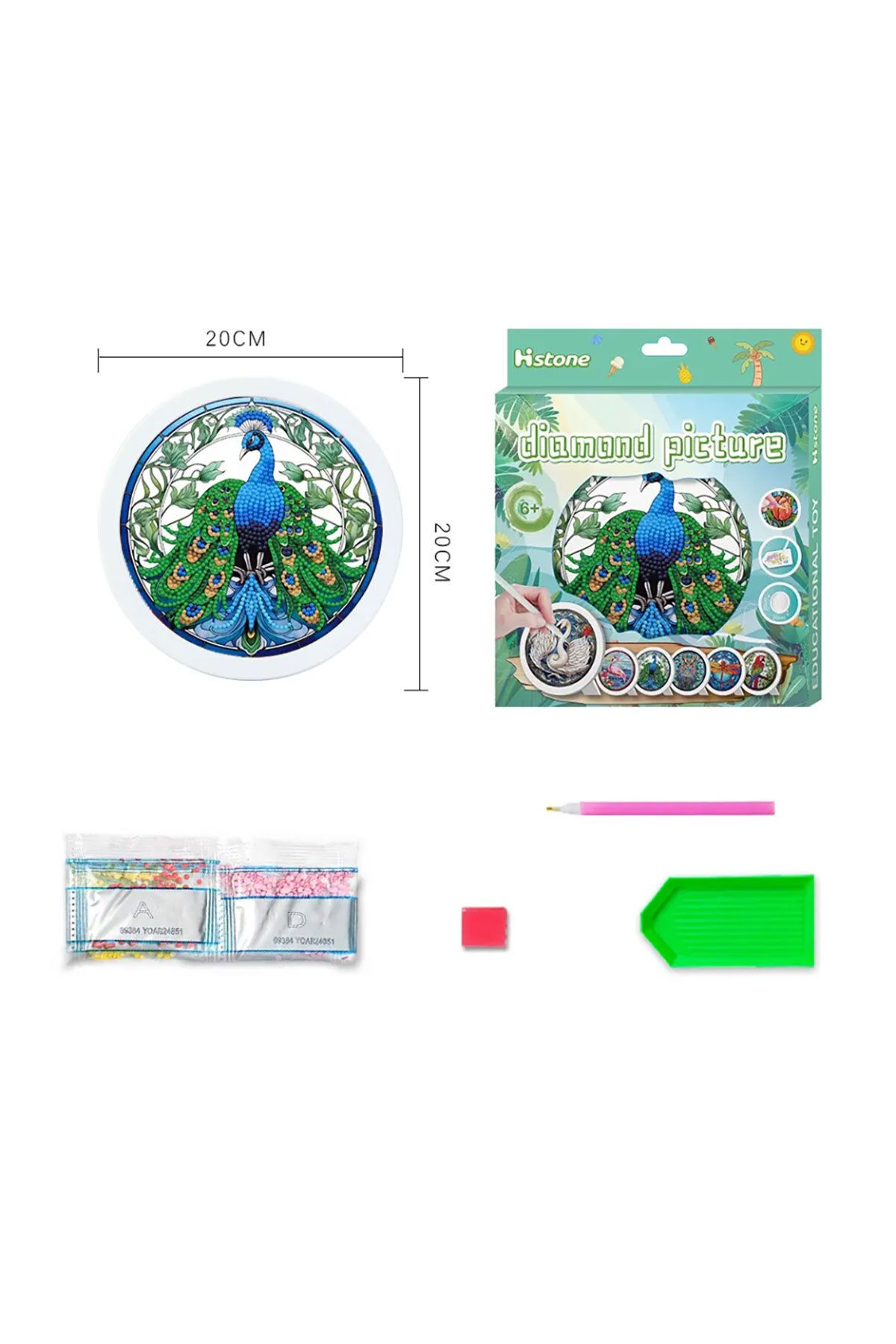 histone-معالجة حجر الماس 5D - طقم نمط الطاووس مستدير ومؤطر مقاس 20 × 20 سم 4