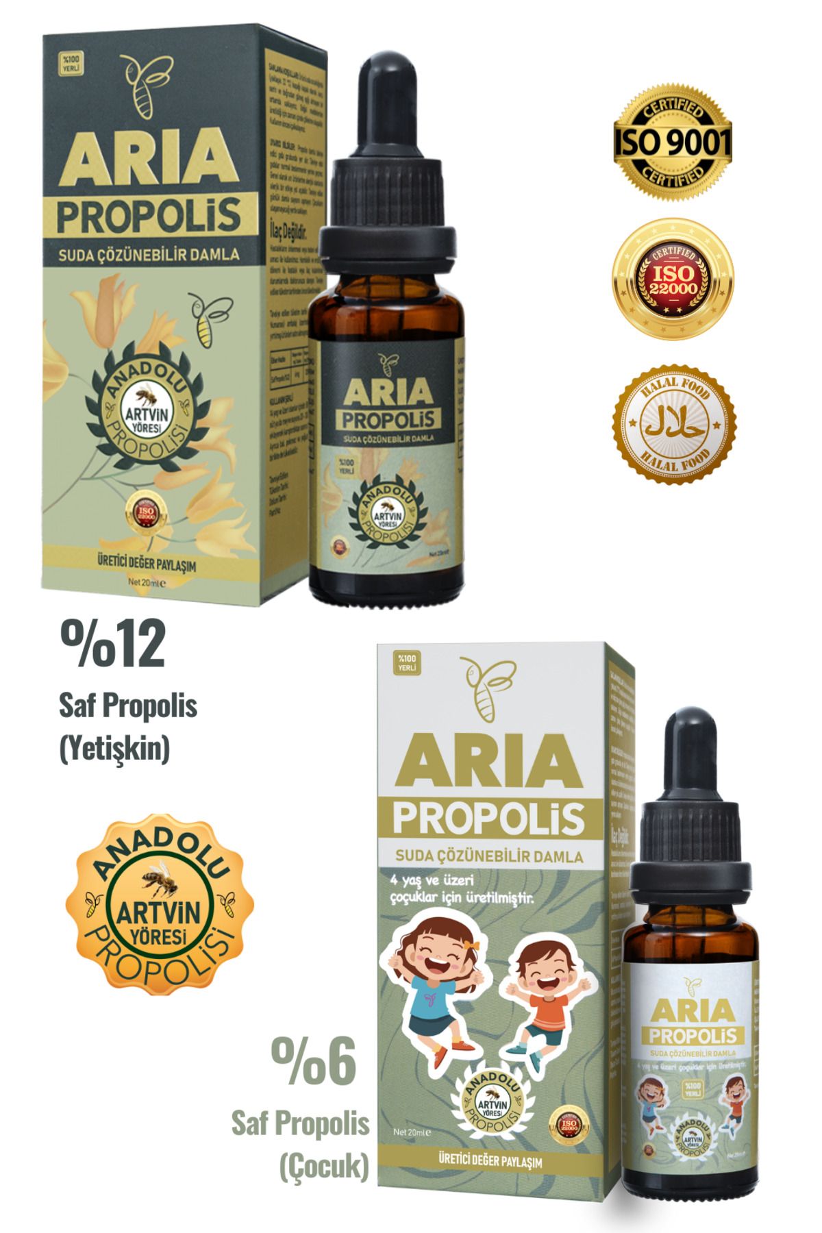 ARIA Propolis Suda Çözünebilir Damla %6 + Suda Çözünebilir Damla %12  2x20ml