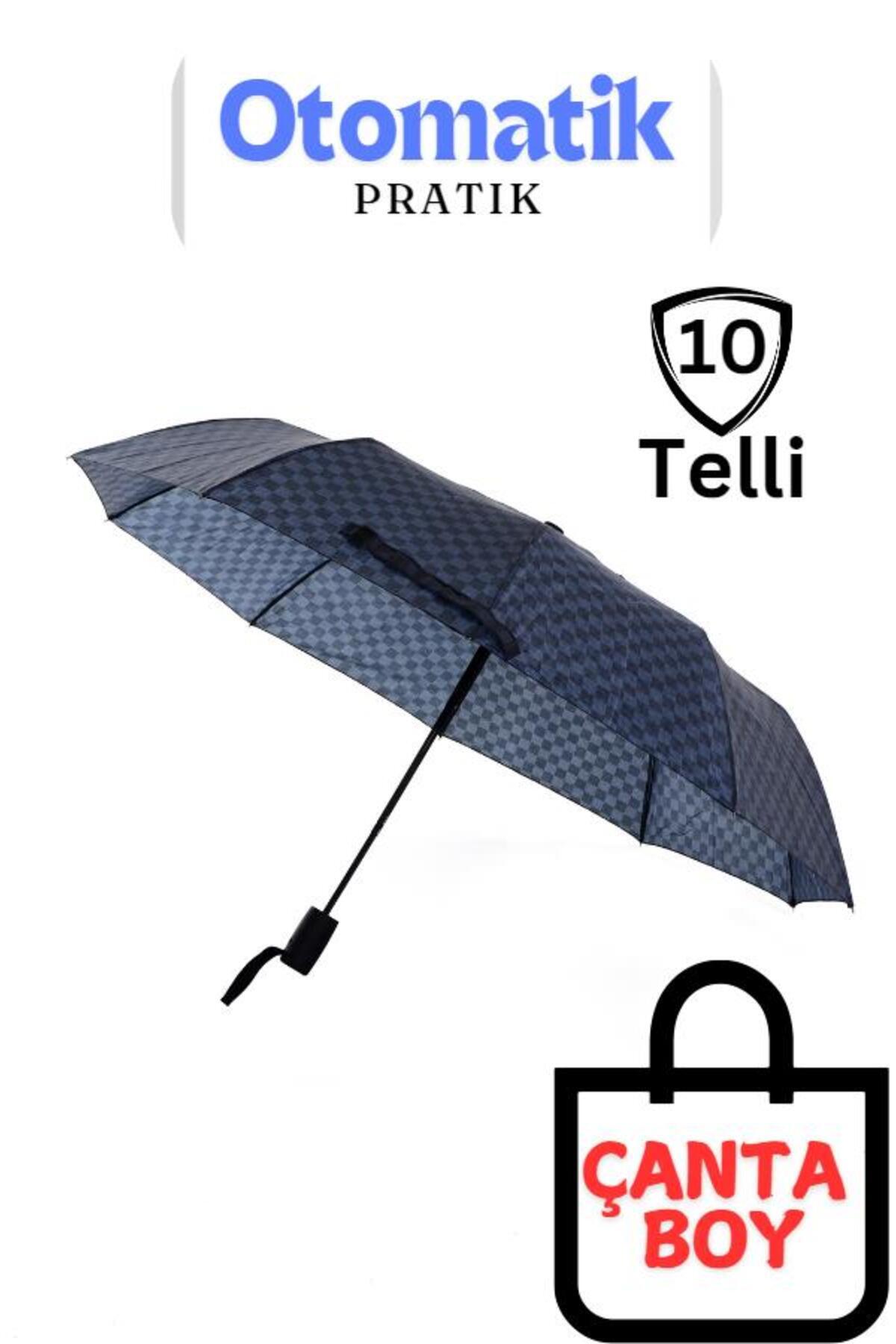Duke Nickle-Unisex Black Patterned Automatic 10 Wire Extra Durable Umbrella Automatic Opening, Composite Fiber Skeleton 1