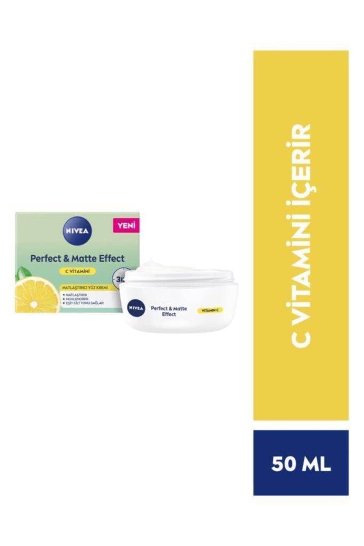 NIVEA Perfect&matte Matlaştırıcı Gündüz Yüz Bakım Kremi 50ml, C Vitamini, Eşit Cilt Tonu, Nemlendirici