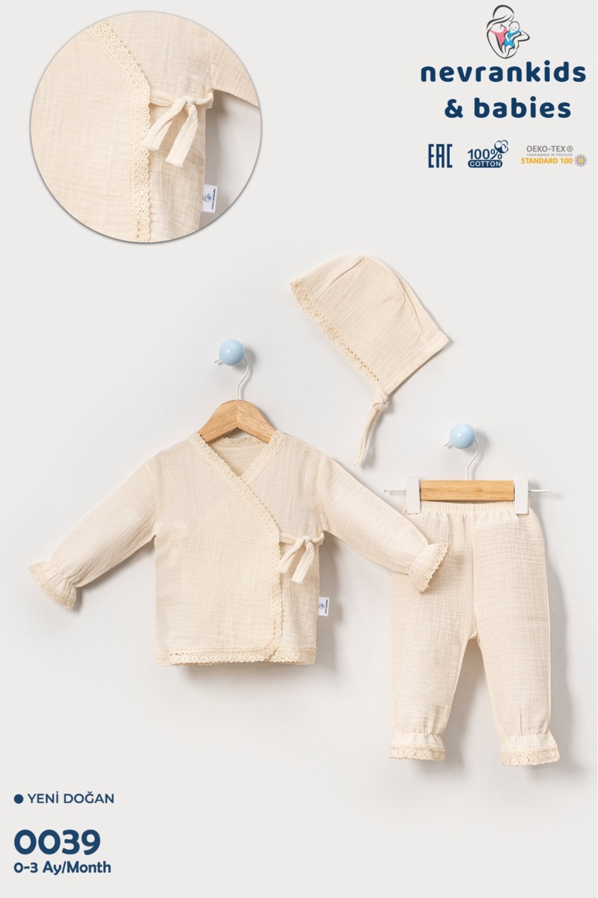 nevrankids Kız Müslin Kumaş Bi Organik Hastane Çıkışı %100 Pamuk fotoğrafı 6 (önizleme)